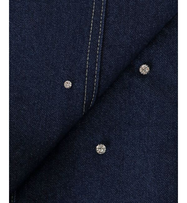  「スリットビジューフレアデニムパンツ」|デニム|