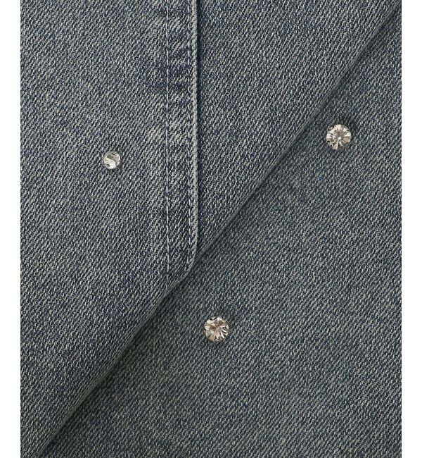  「スリットビジューフレアデニムパンツ」|デニム|