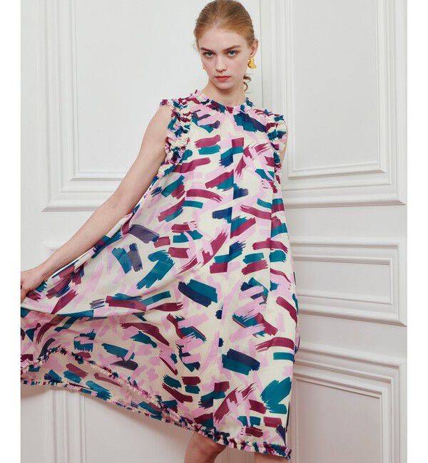 LOULOU WILLOUGHBY「【LOULOU WILLOUGHBY】ブラッシュプリントワンピース」|ワンピース|ピンク