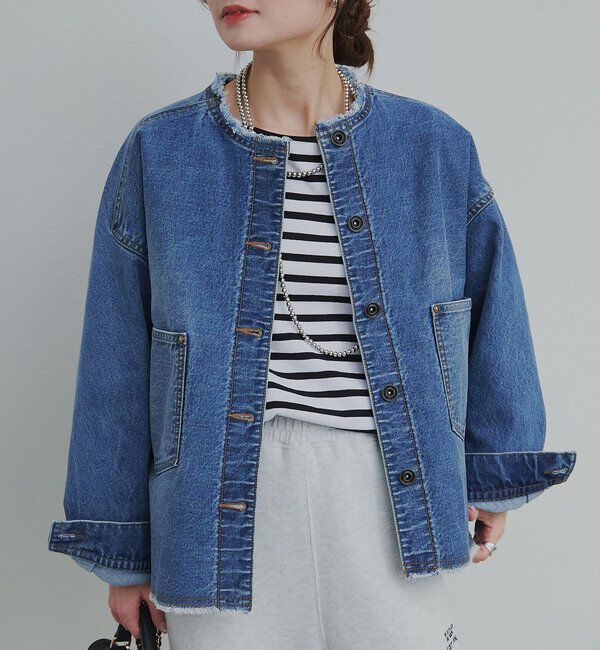  「セルビッチデニムノーカラージャケット」|デニムジャケット|