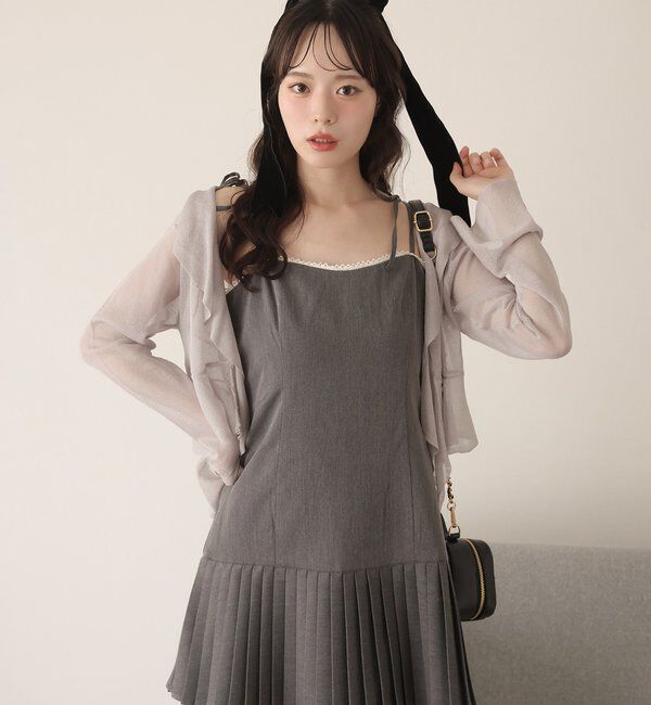  「肩リボン裾プリーツジャンスカ」|ワンピース|チャコールグレー