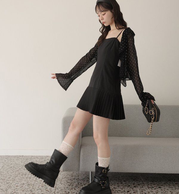  「肩リボン裾プリーツジャンスカ」|ワンピース|