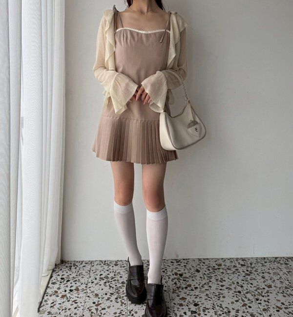  「肩リボン裾プリーツジャンスカ」|ワンピース|