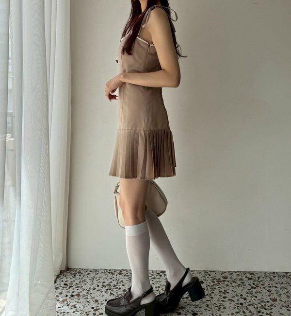  「肩リボン裾プリーツジャンスカ」|ワンピース|