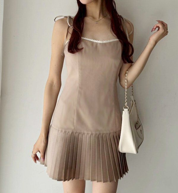  「肩リボン裾プリーツジャンスカ」|ワンピース|