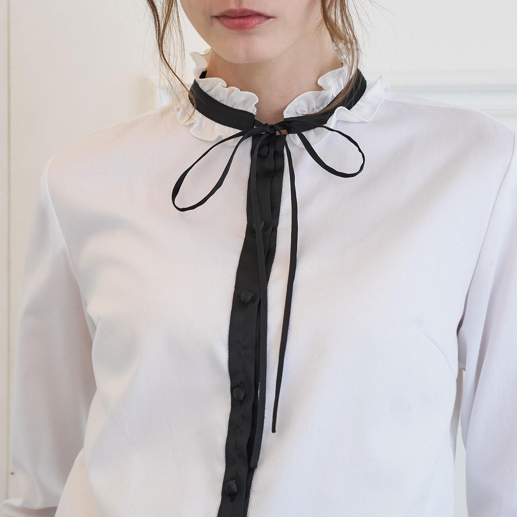 DRESSTERIOR「バイカラーリボンタイフリルネックブラウス」|シャツ・ブラウス|