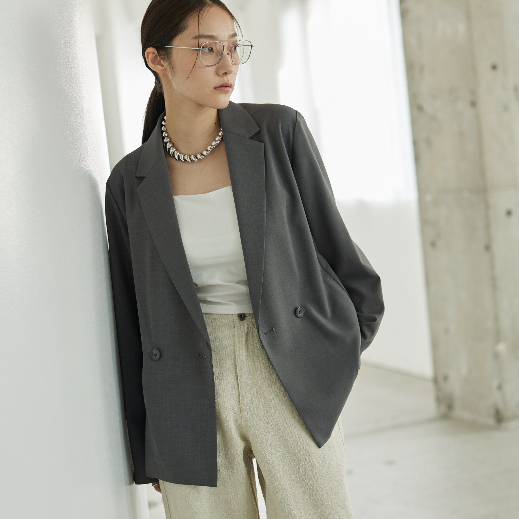 GALLEST「Comfy SET UP｜ダブルブレストイージージャケット【セットアップ対応／通勤／カセット服】」|テーラードジャケット|チャコールグレー(0