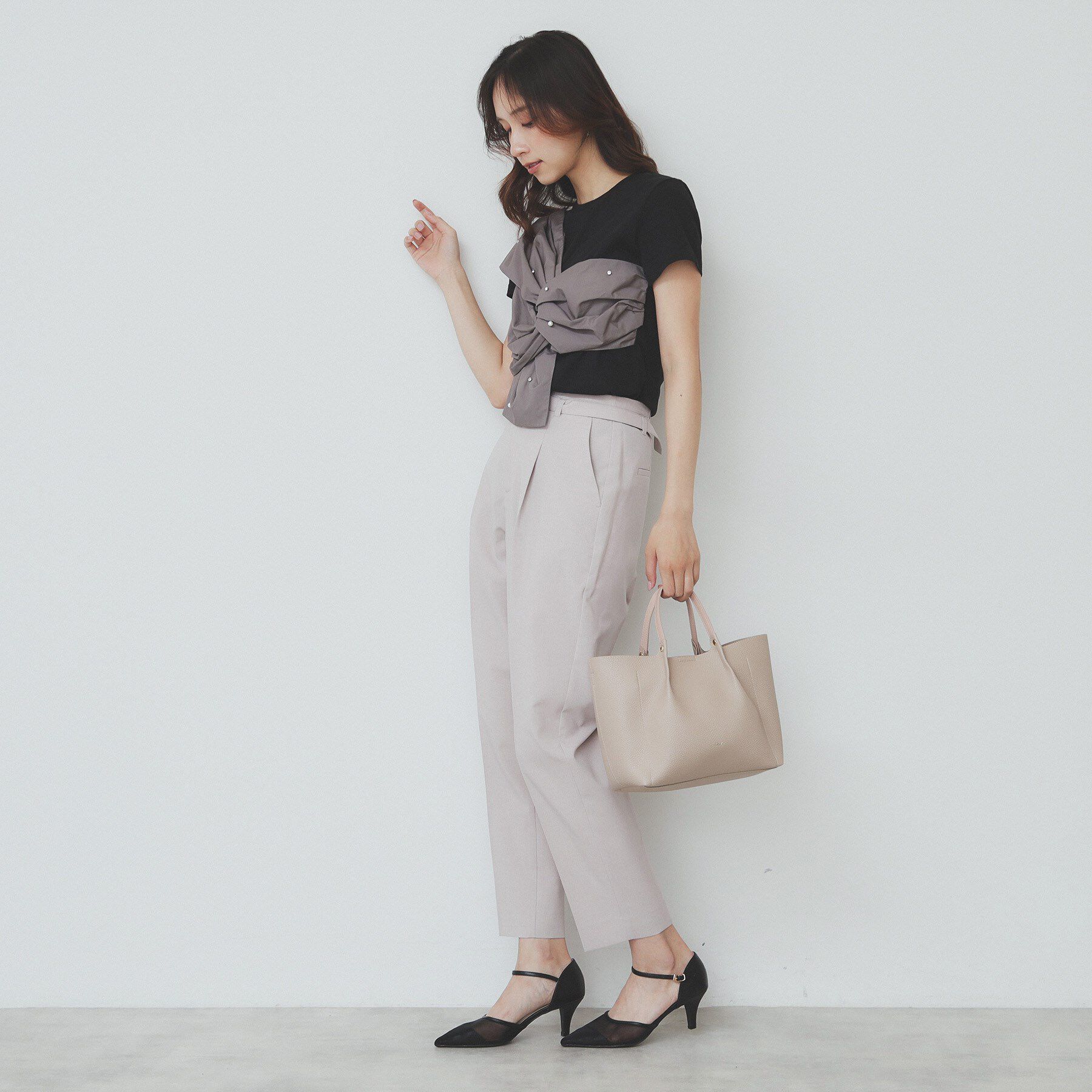 index「パール調アシメドッキングTシャツ【洗える/接触冷感】」|Tシャツ・カットソー|