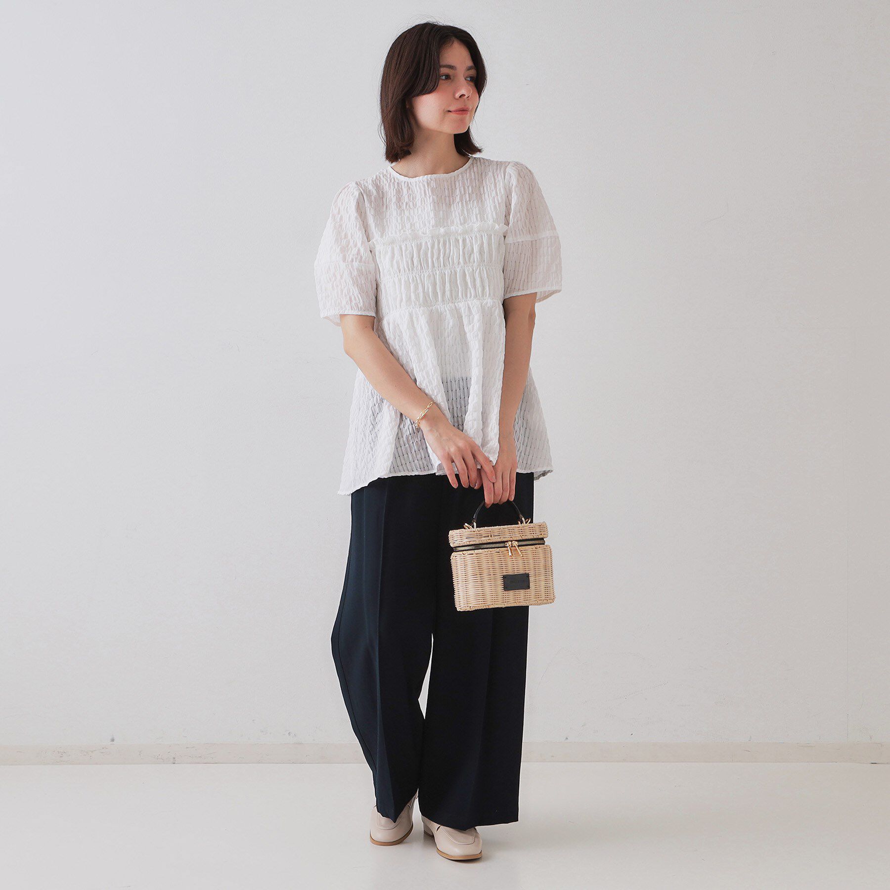 OPAQUE.CLIP「シャーリングペプラムブラウス【洗濯機洗い可】」|シャツ・ブラウス|