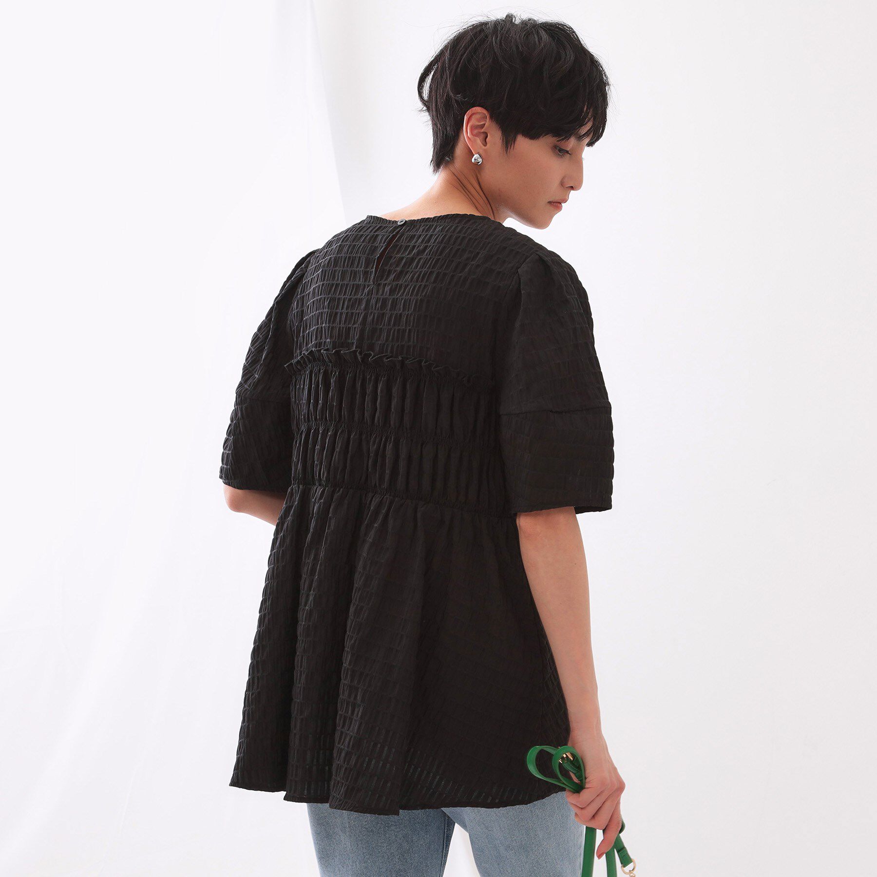 OPAQUE.CLIP「シャーリングペプラムブラウス【洗濯機洗い可】」|シャツ・ブラウス|