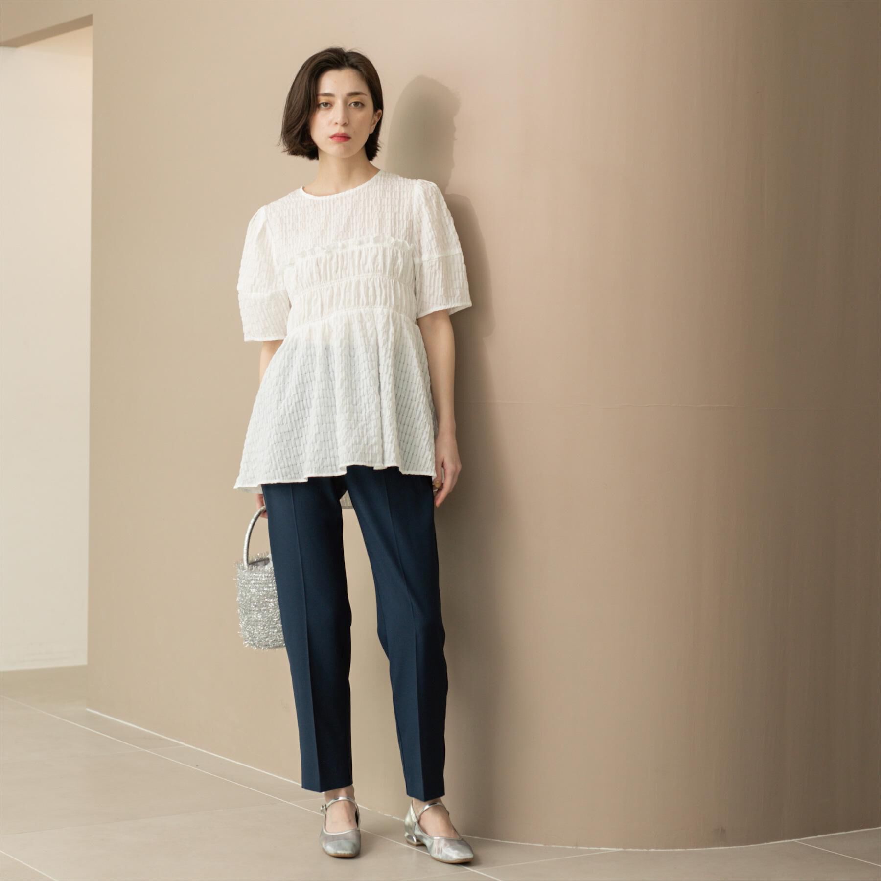 OPAQUE.CLIP「シャーリングペプラムブラウス【洗濯機洗い可】」|シャツ・ブラウス|