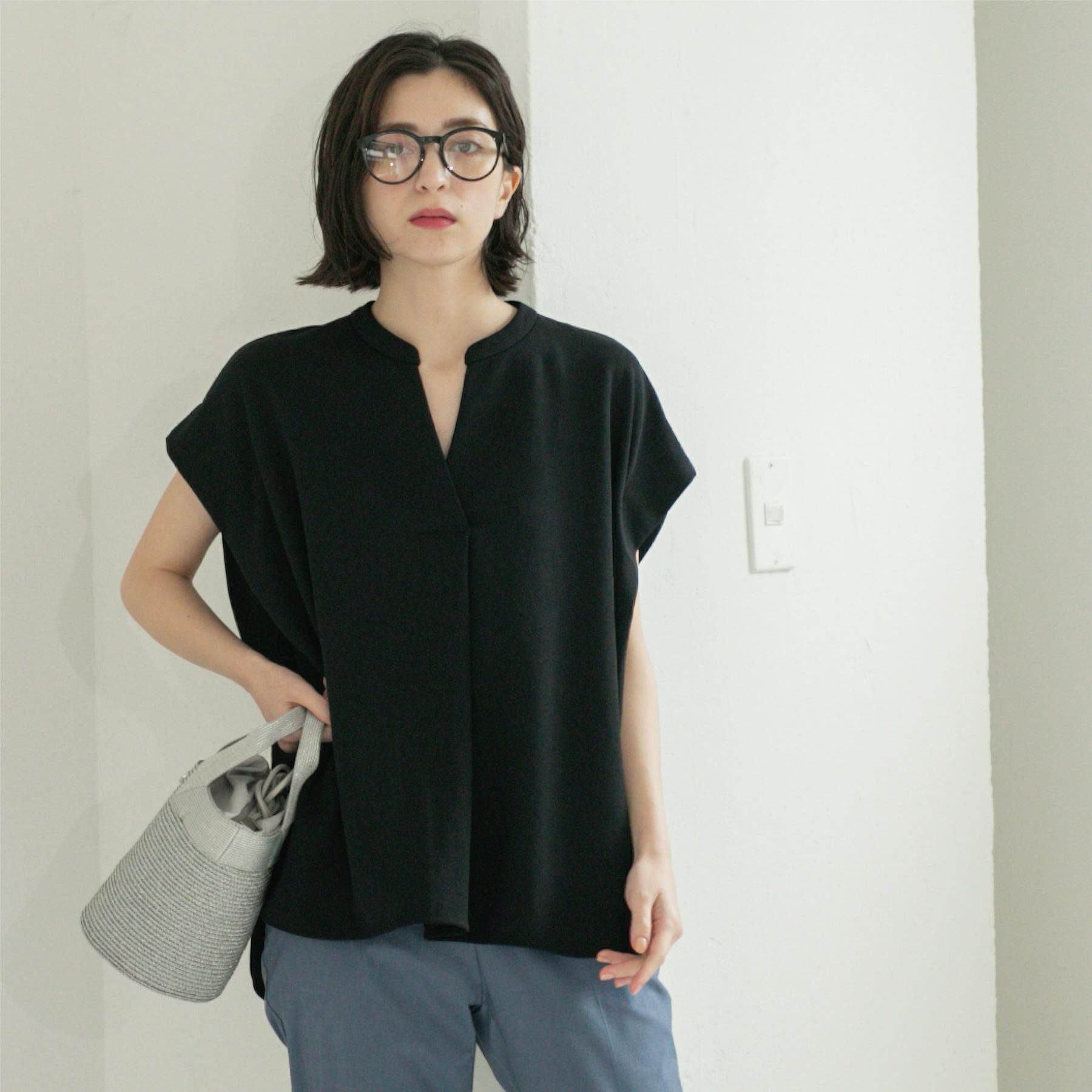 OPAQUE.CLIP「スキッパーフレンチスリーブトップス【UV/吸水速乾/洗濯機洗い可】」|Tシャツ・カットソー|