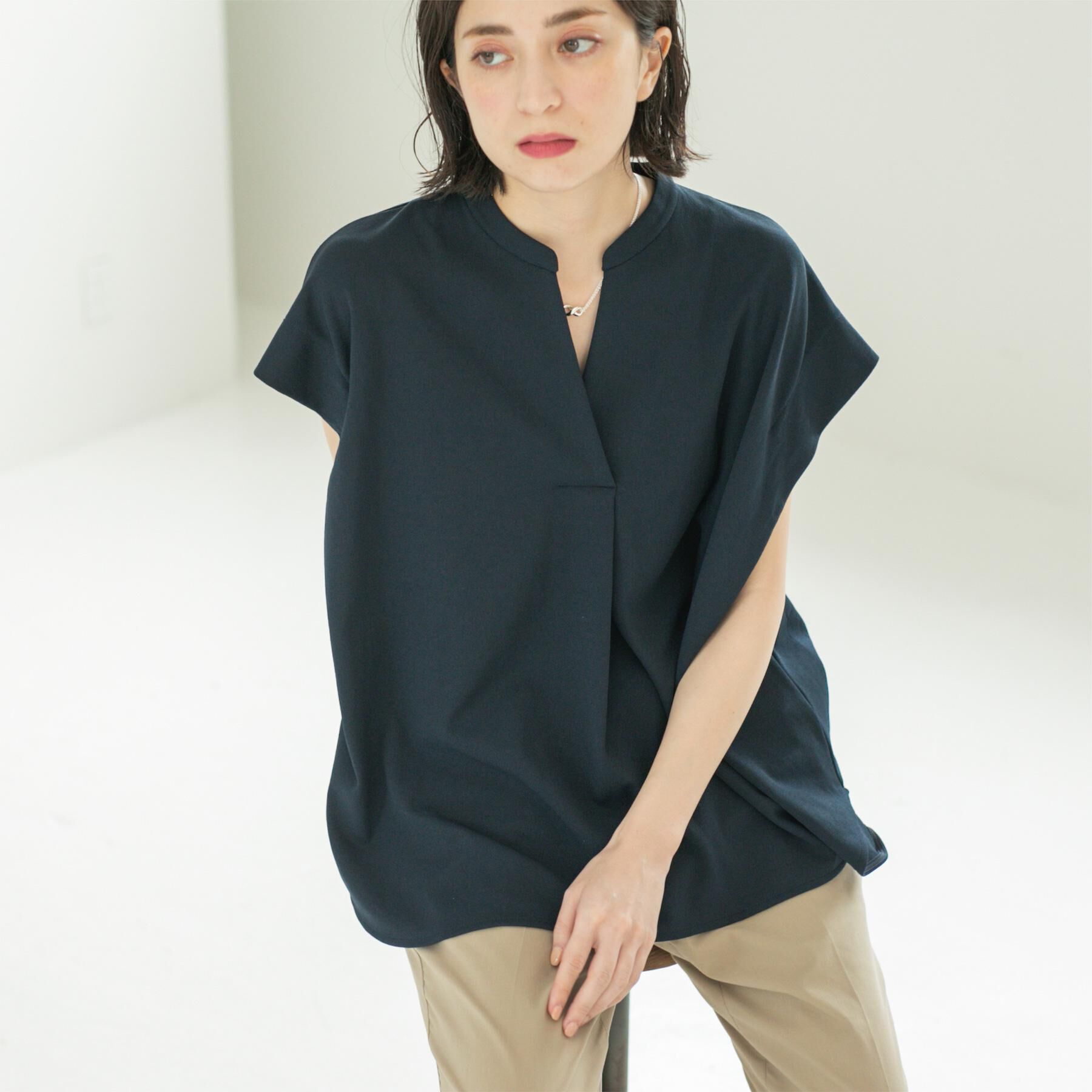 OPAQUE.CLIP「スキッパーフレンチスリーブトップス【UV/吸水速乾/洗濯機洗い可】」|Tシャツ・カットソー|