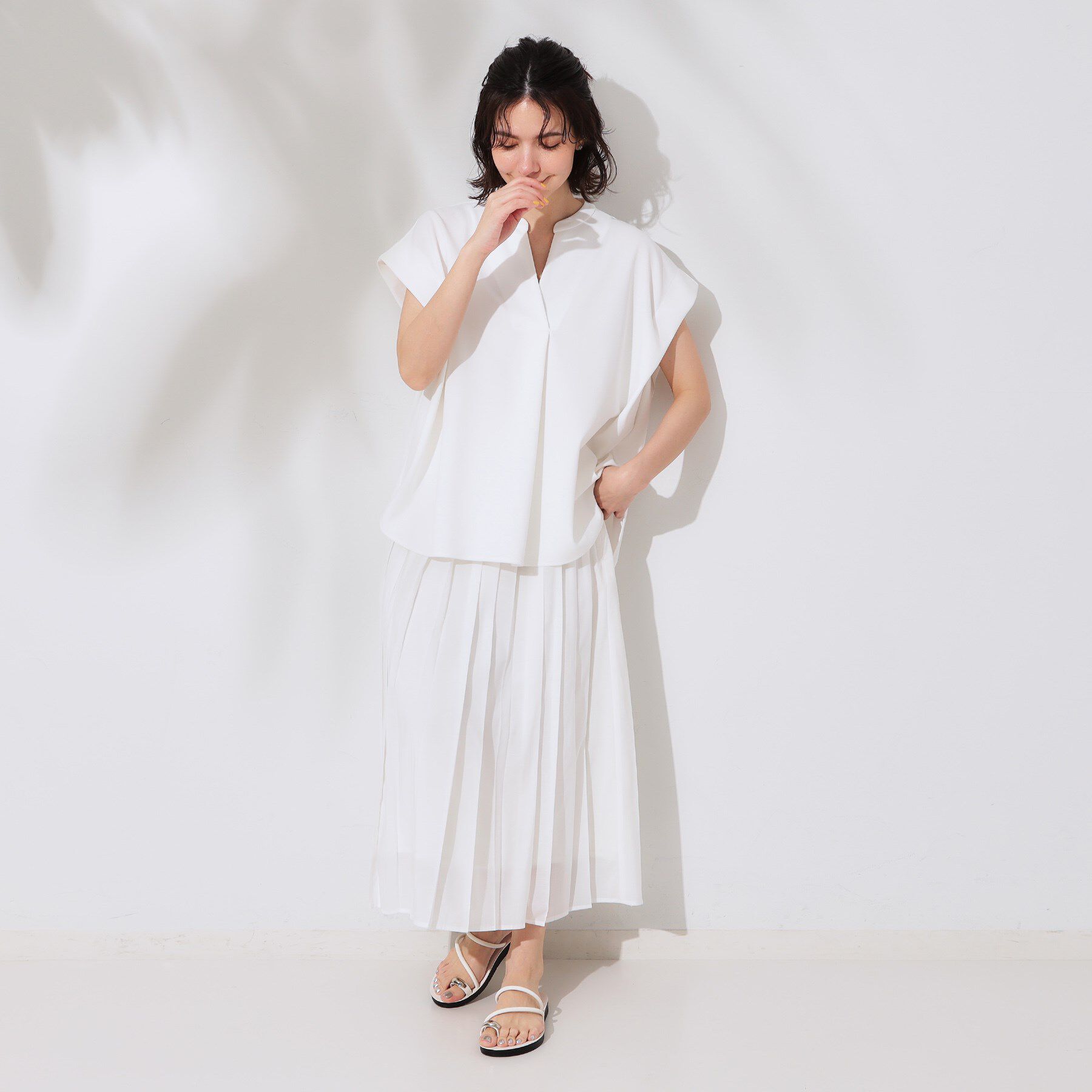 OPAQUE.CLIP「スキッパーフレンチスリーブトップス【UV/吸水速乾/洗濯機洗い可】」|Tシャツ・カットソー|