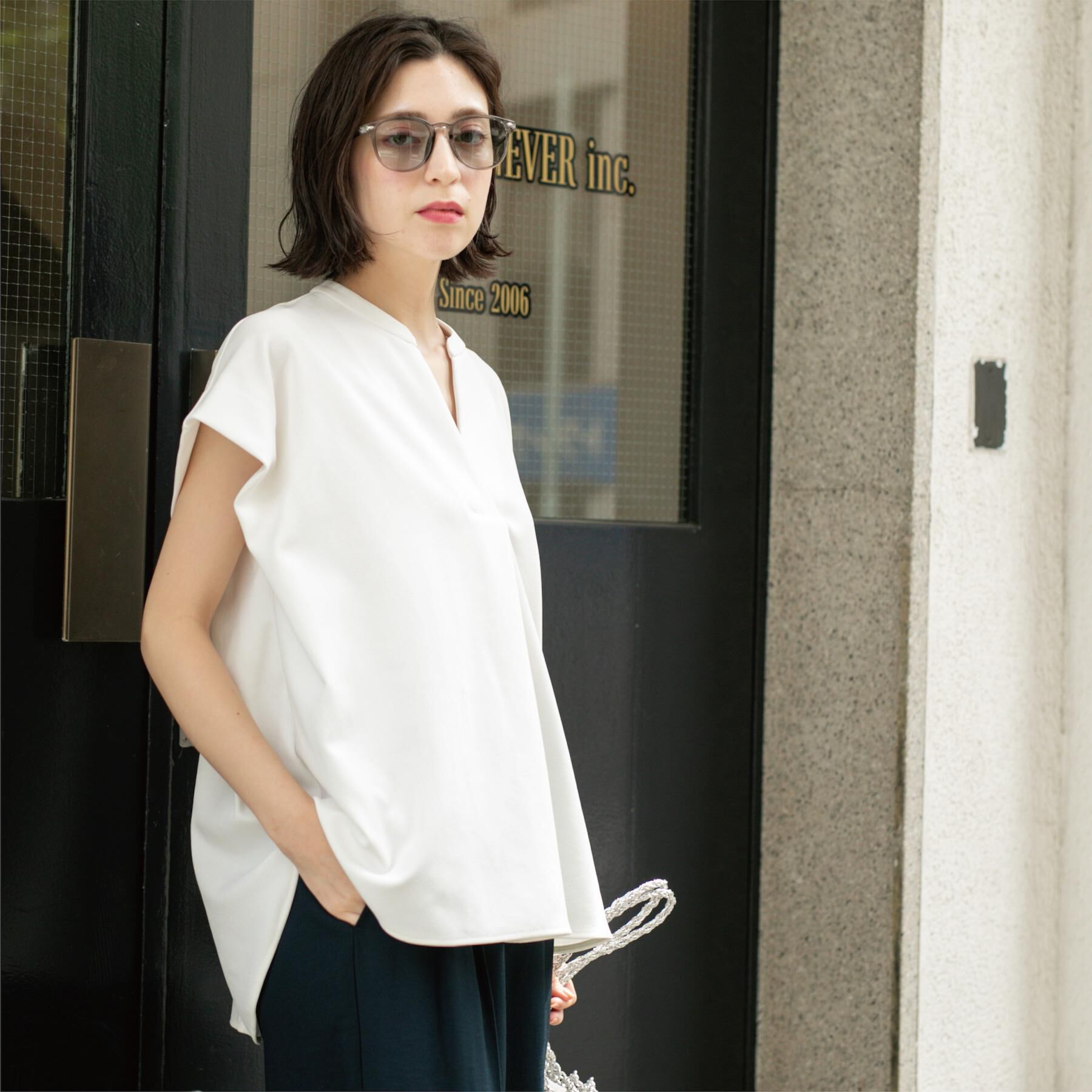 OPAQUE.CLIP「スキッパーフレンチスリーブトップス【UV/吸水速乾/洗濯機洗い可】」|Tシャツ・カットソー|