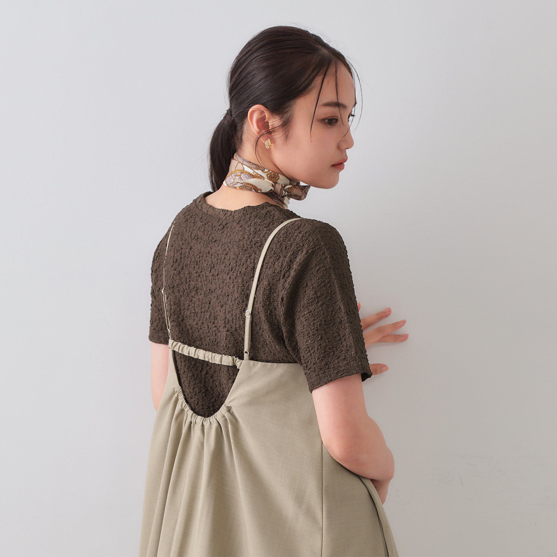 OPAQUE.CLIP「ふくれジャカードショートカットソー【洗濯機洗い可】」|Tシャツ・カットソー|ブラウン(044)