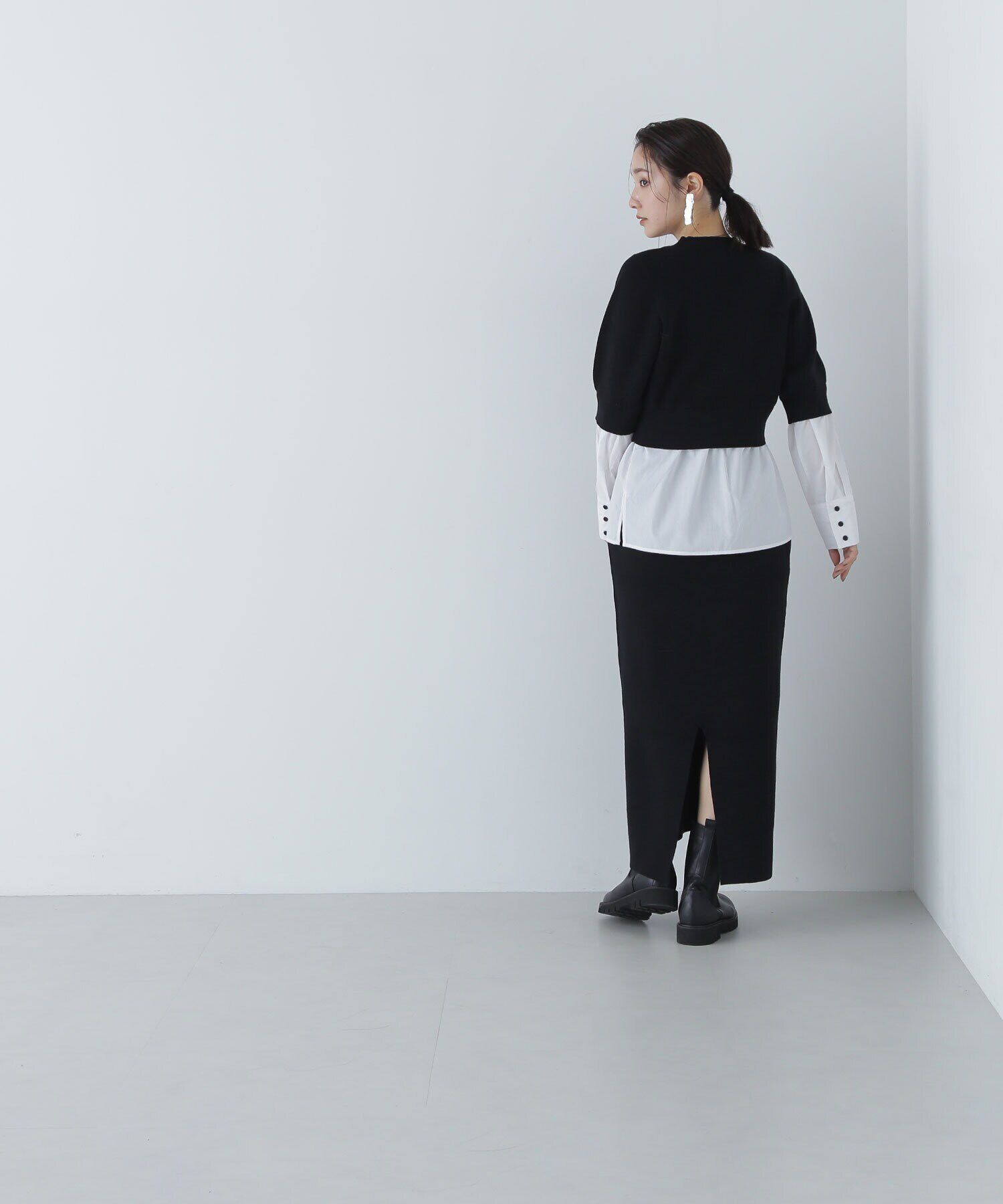  「シャツレイヤードニットセットアップ」|ワンピース|