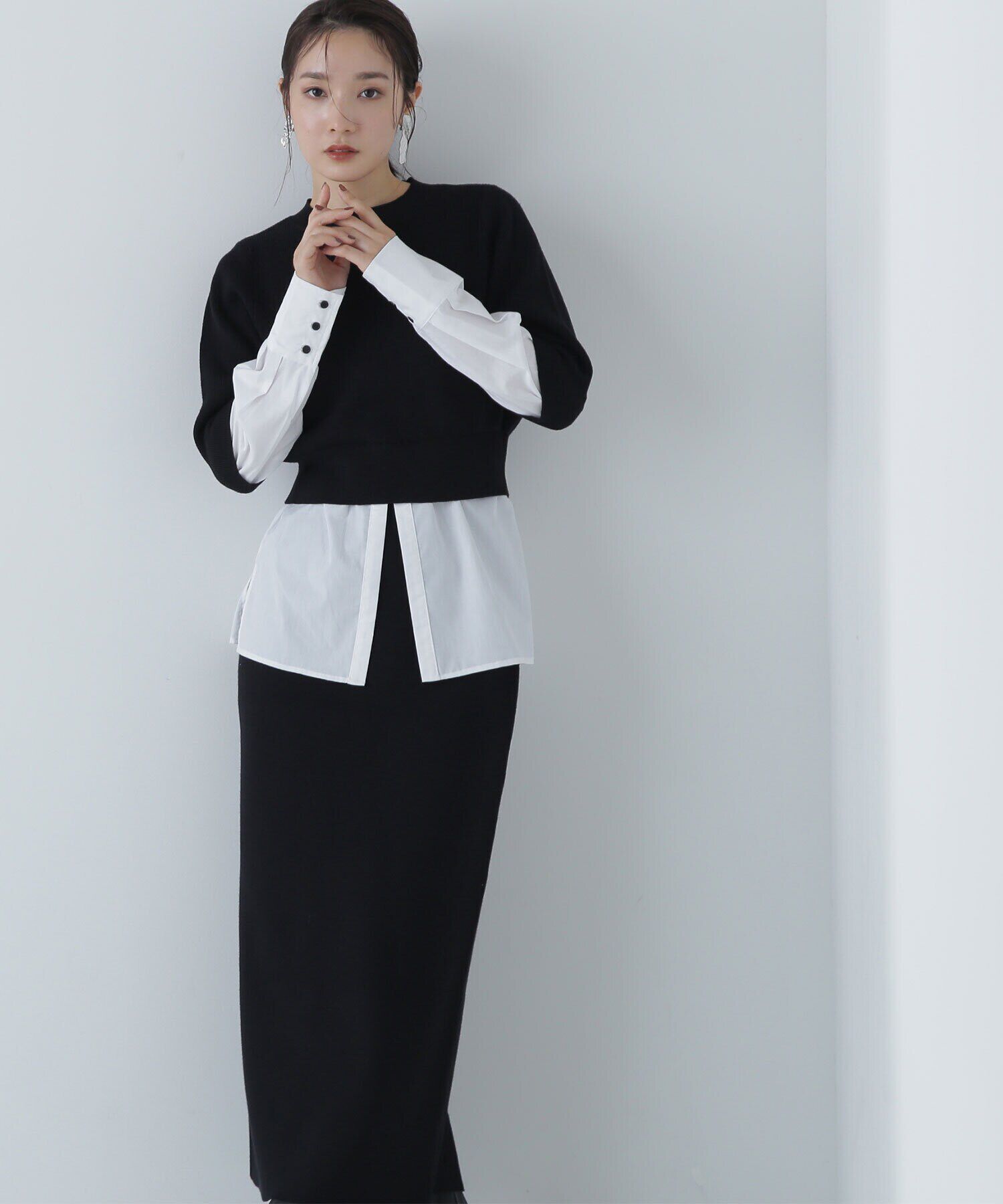  「シャツレイヤードニットセットアップ」|ワンピース|