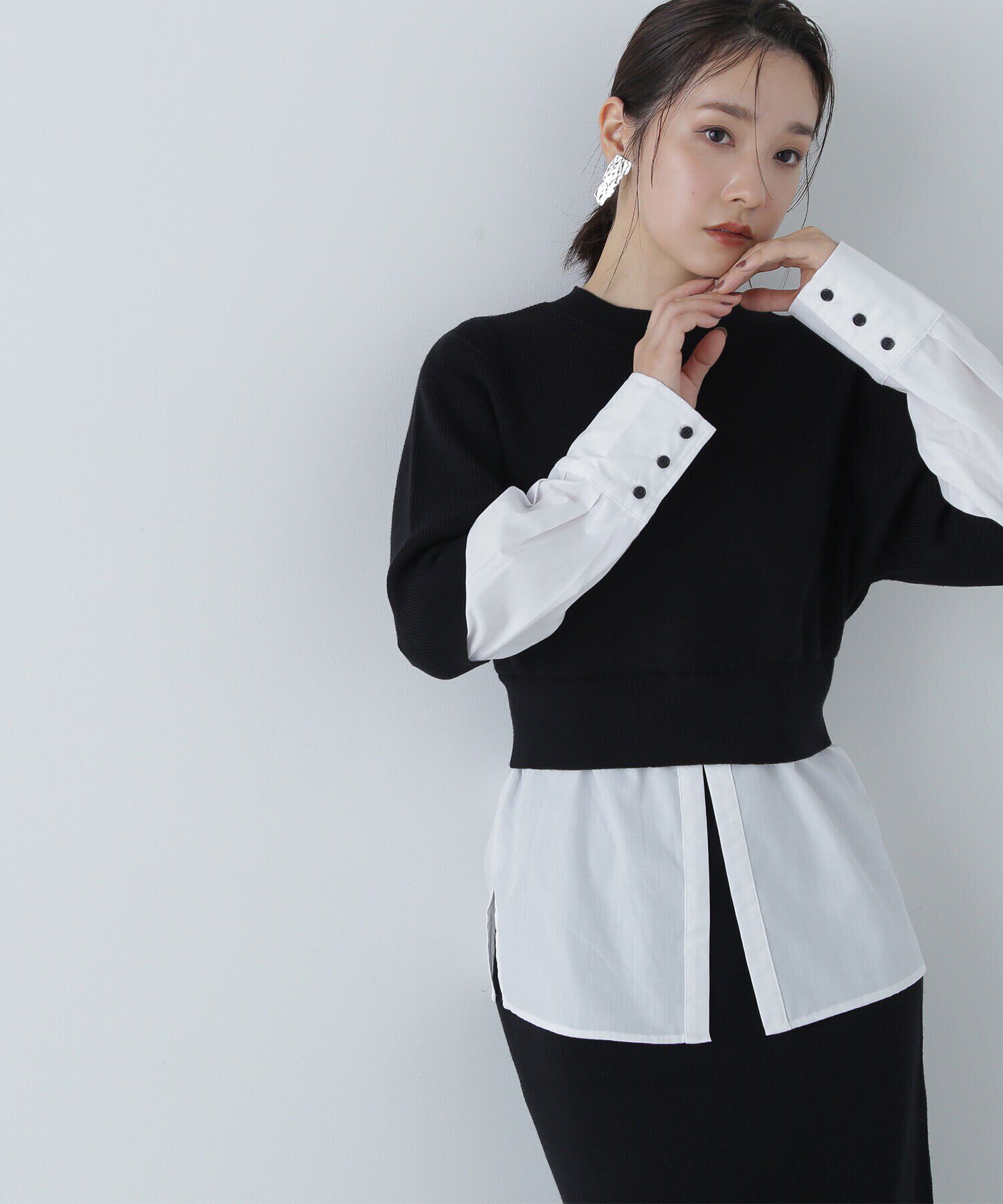  「シャツレイヤードニットセットアップ」|ワンピース|