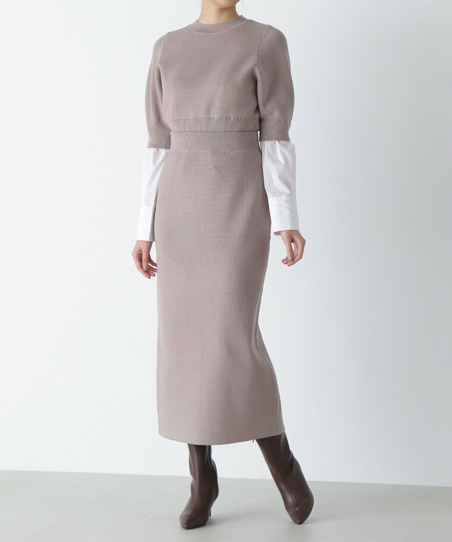  「シャツレイヤードニットセットアップ」|ワンピース|