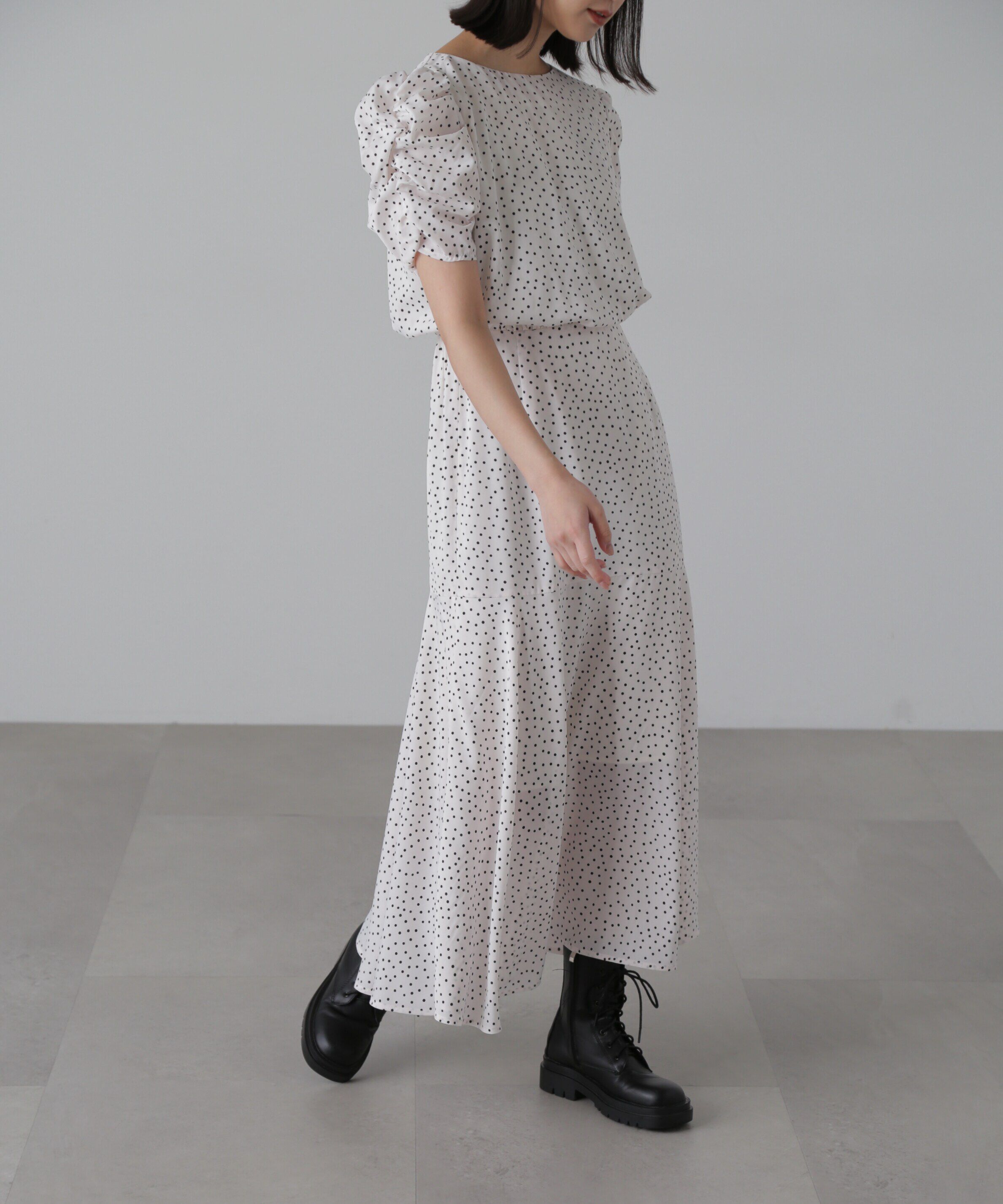  「ボリュームスリーブマーメイドワンピ―ス」|ワンピース|