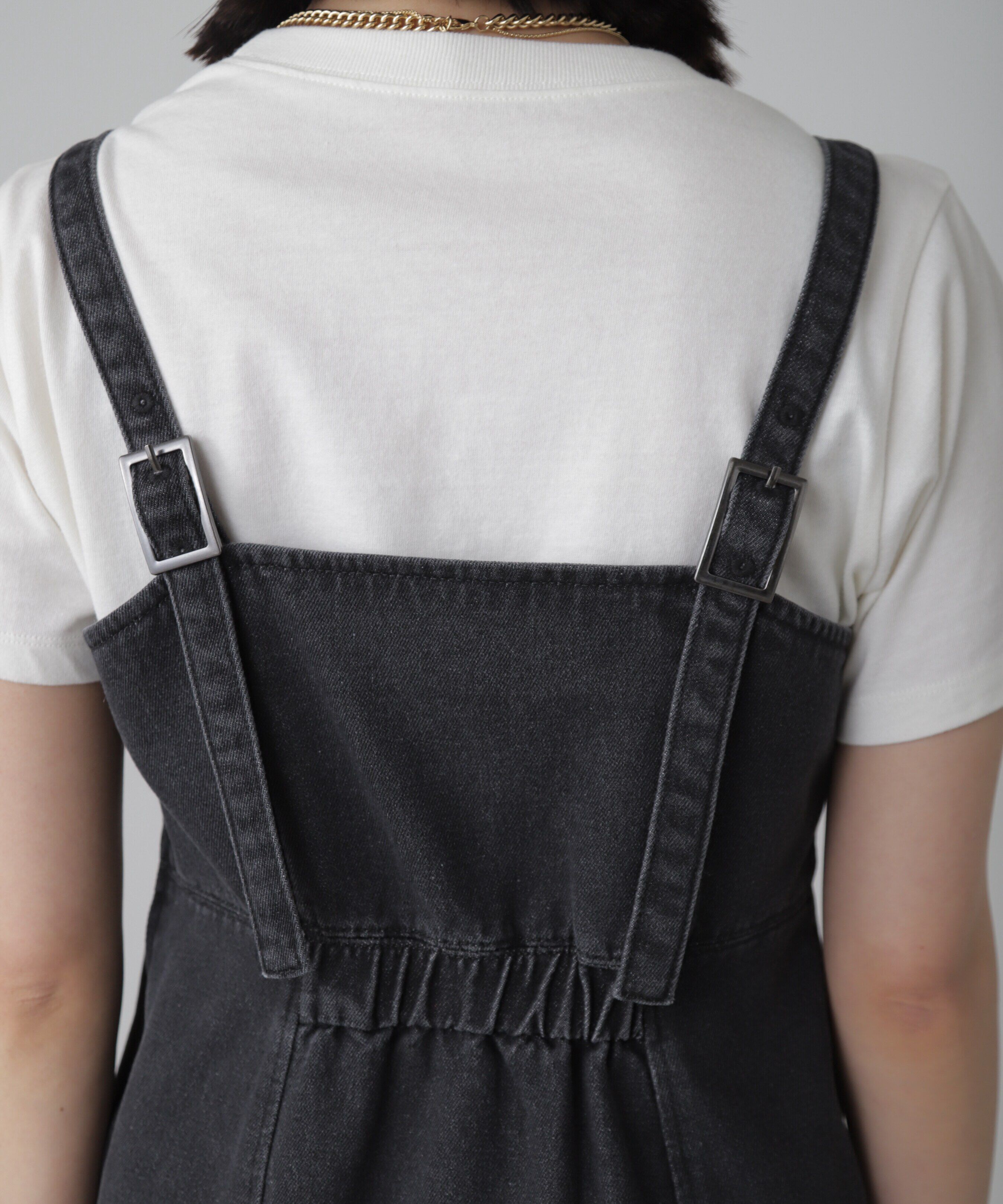  「デニムミニジャンパースカート」|ワンピース|