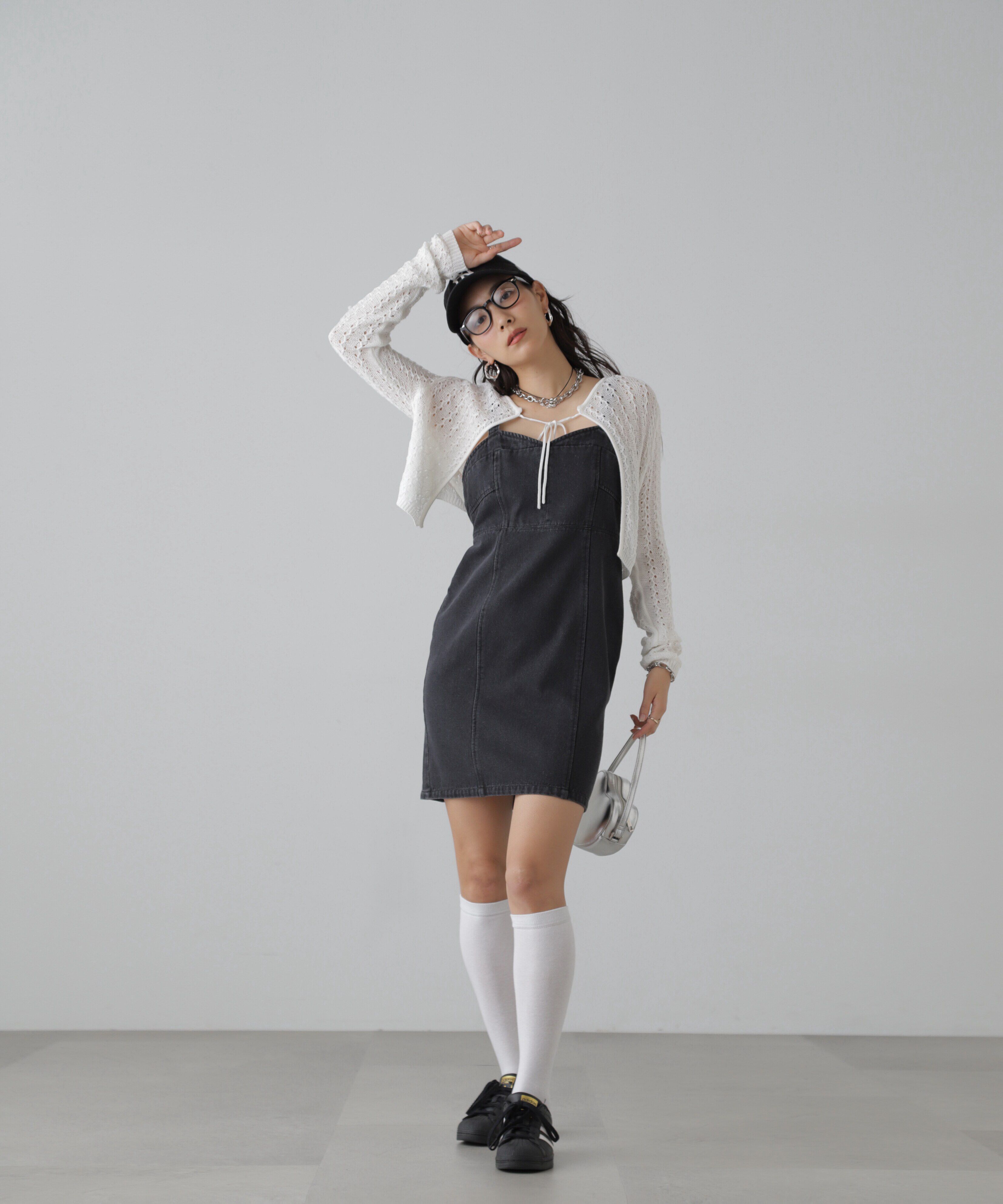  「デニムミニジャンパースカート」|ワンピース|