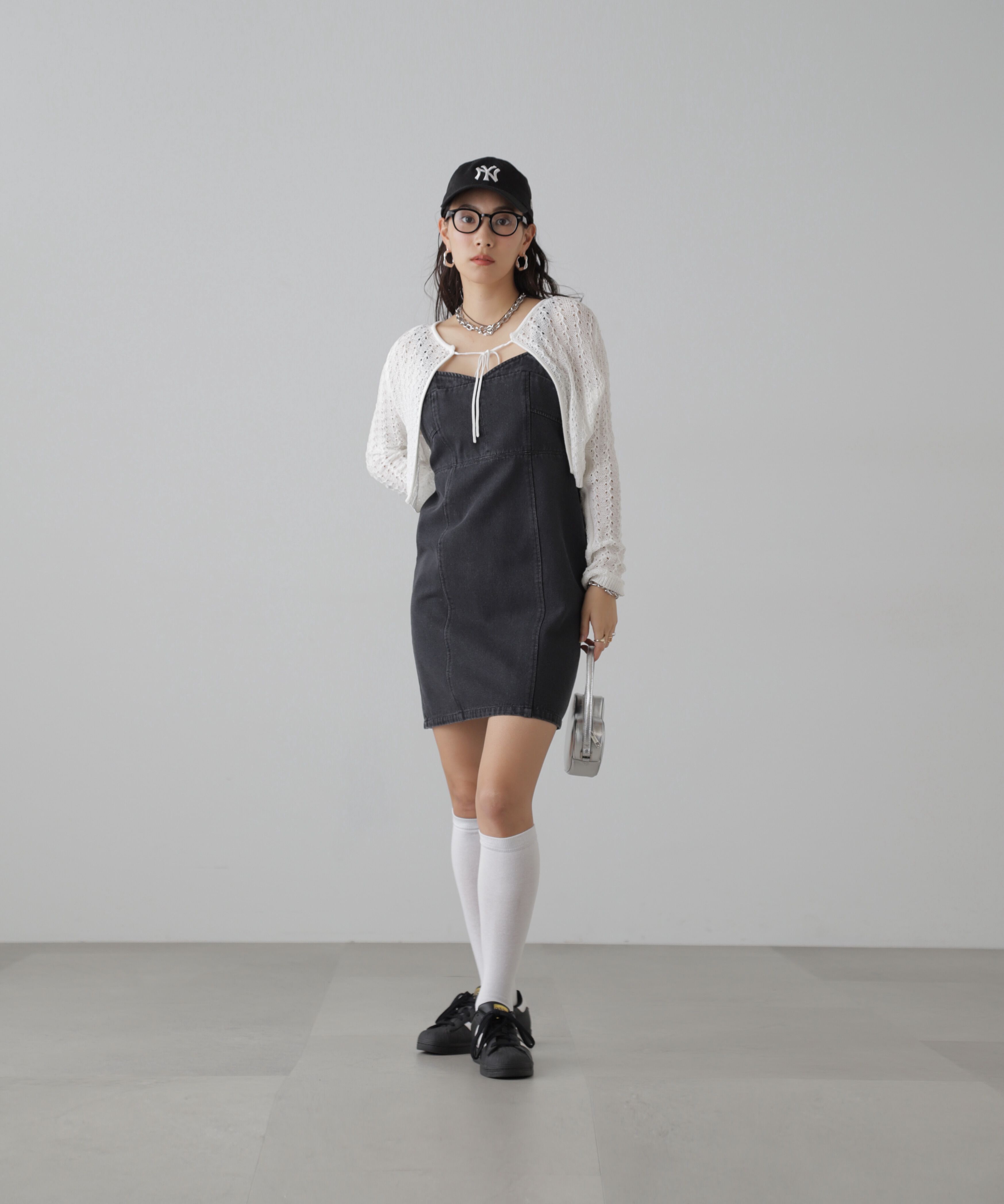  「デニムミニジャンパースカート」|ワンピース|