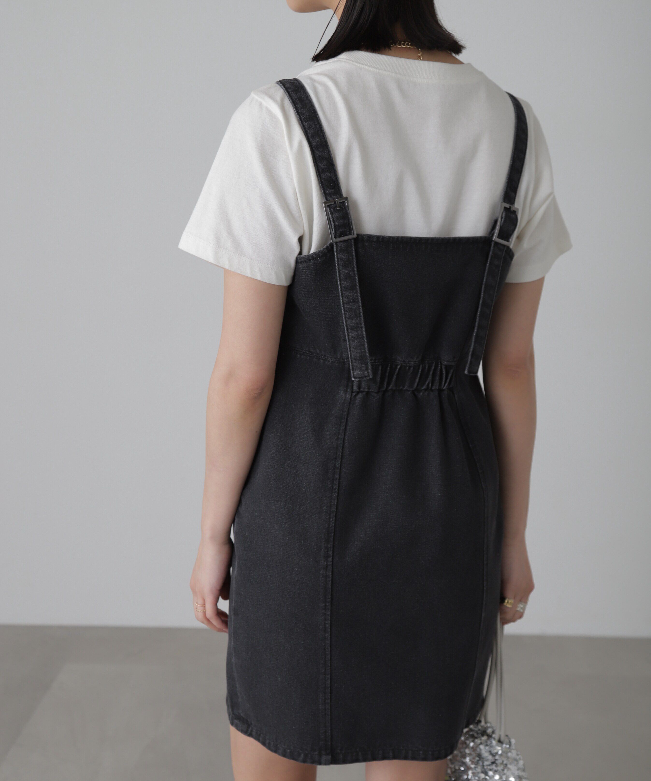  「デニムミニジャンパースカート」|ワンピース|