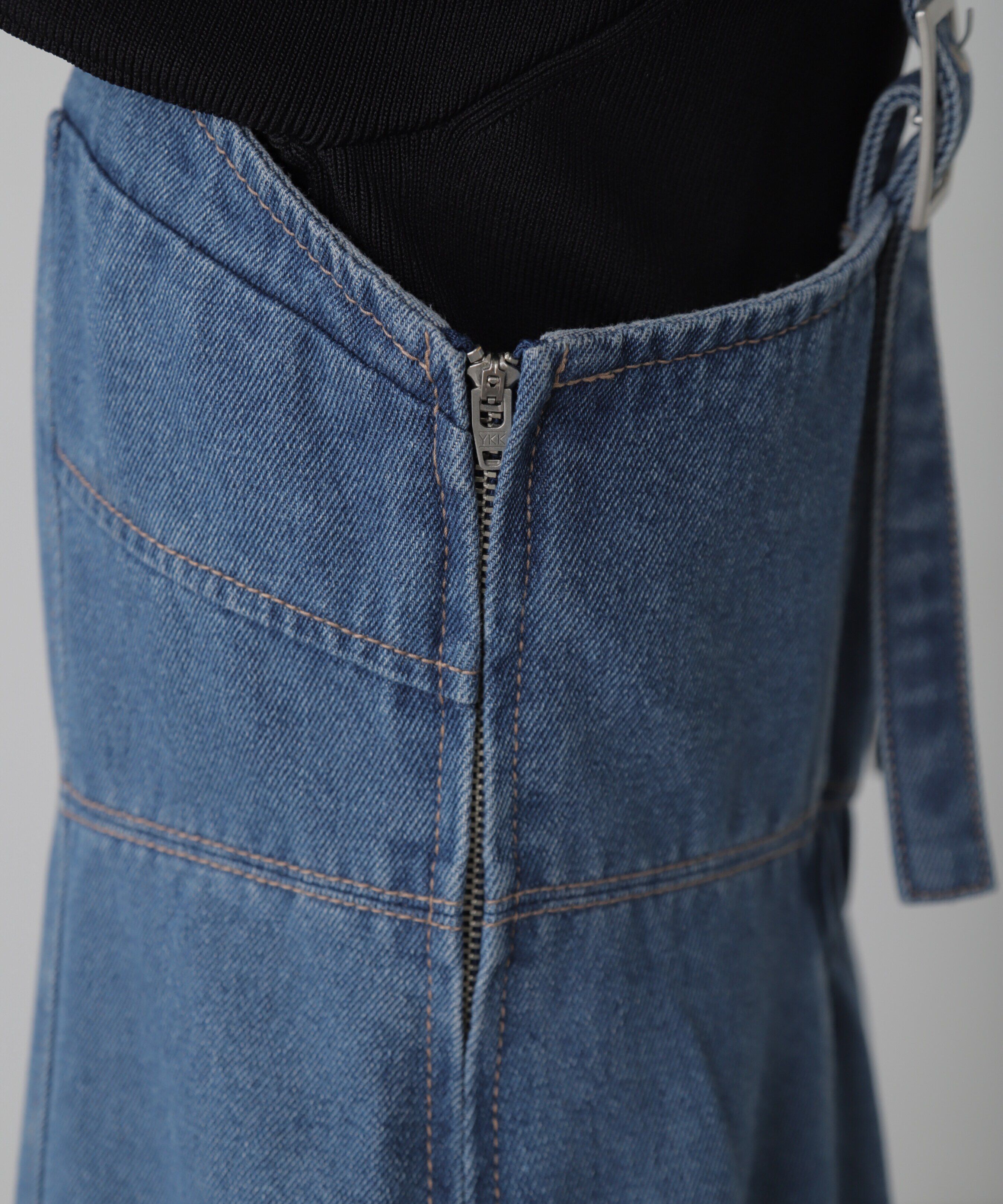  「デニムミニジャンパースカート」|ワンピース|