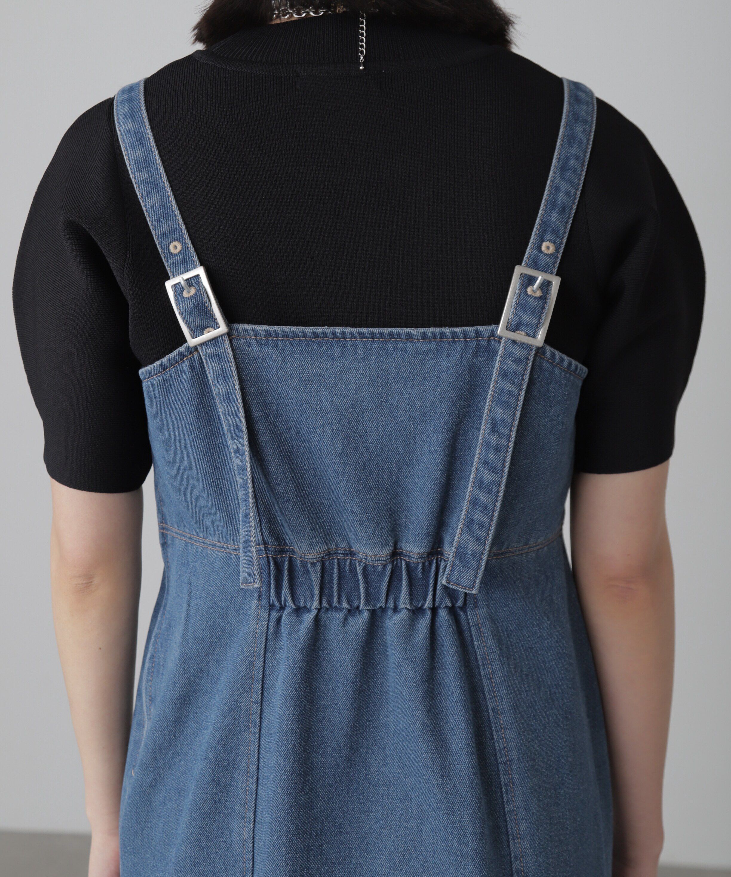  「デニムミニジャンパースカート」|ワンピース|