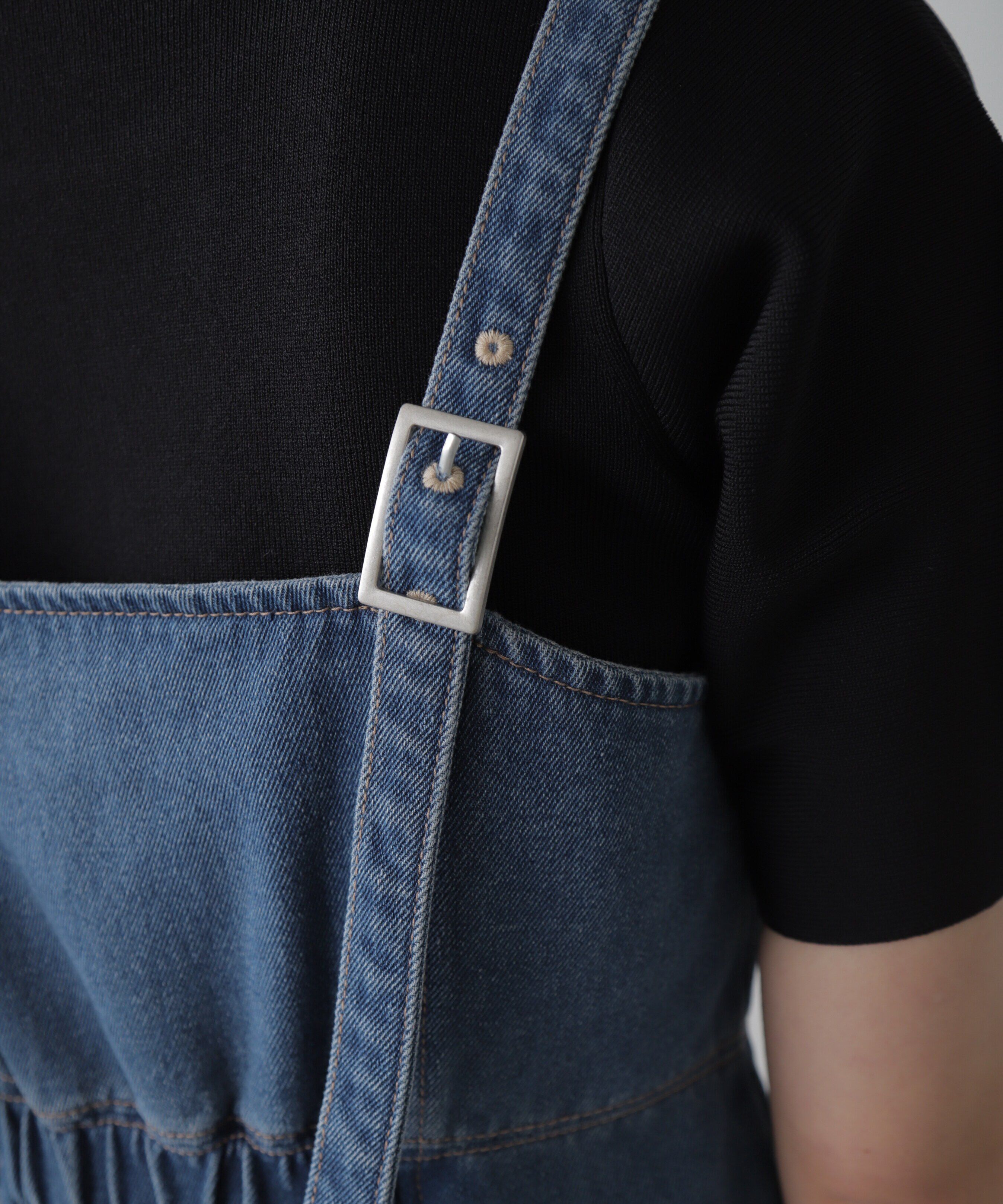  「デニムミニジャンパースカート」|ワンピース|