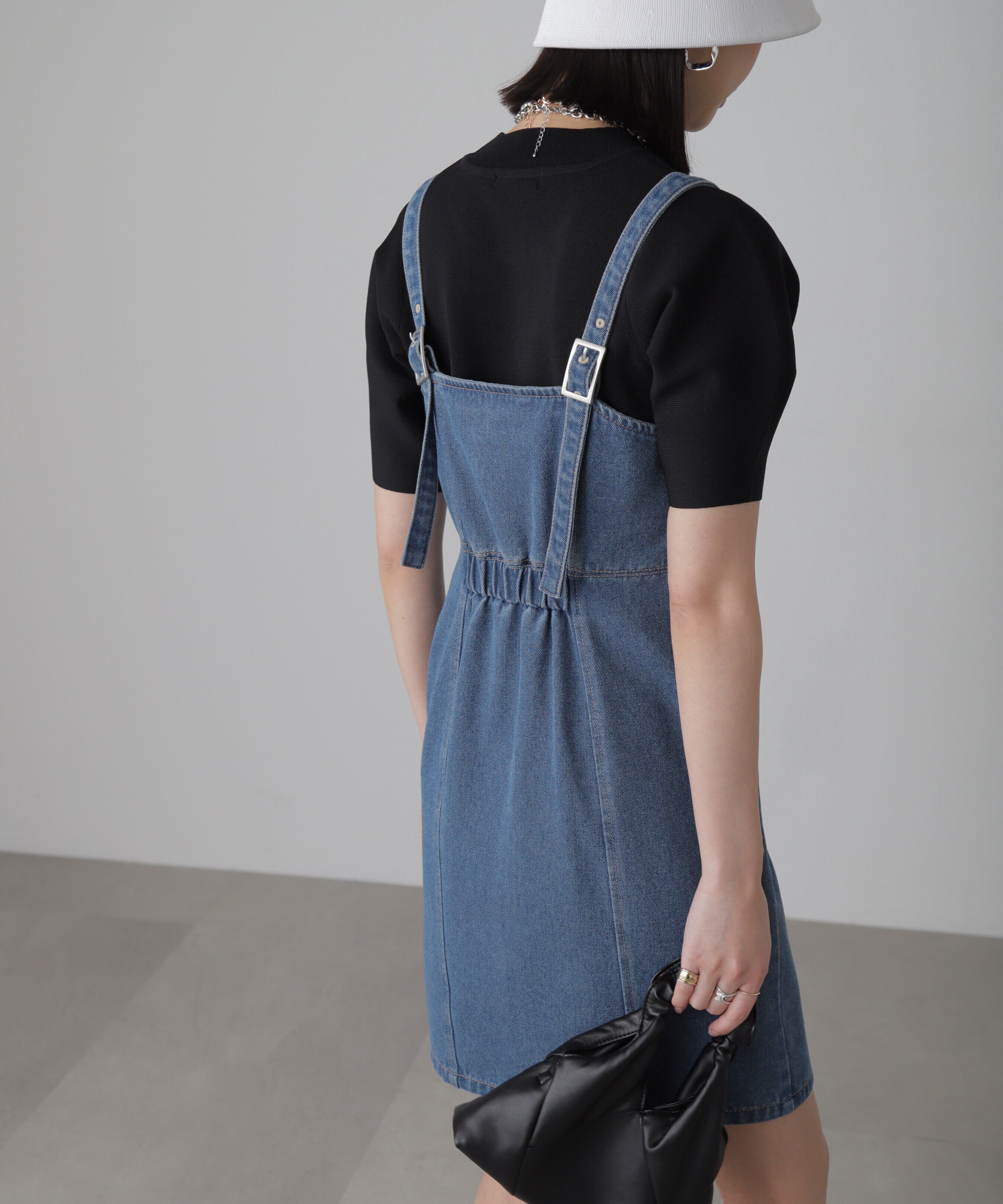  「デニムミニジャンパースカート」|ワンピース|