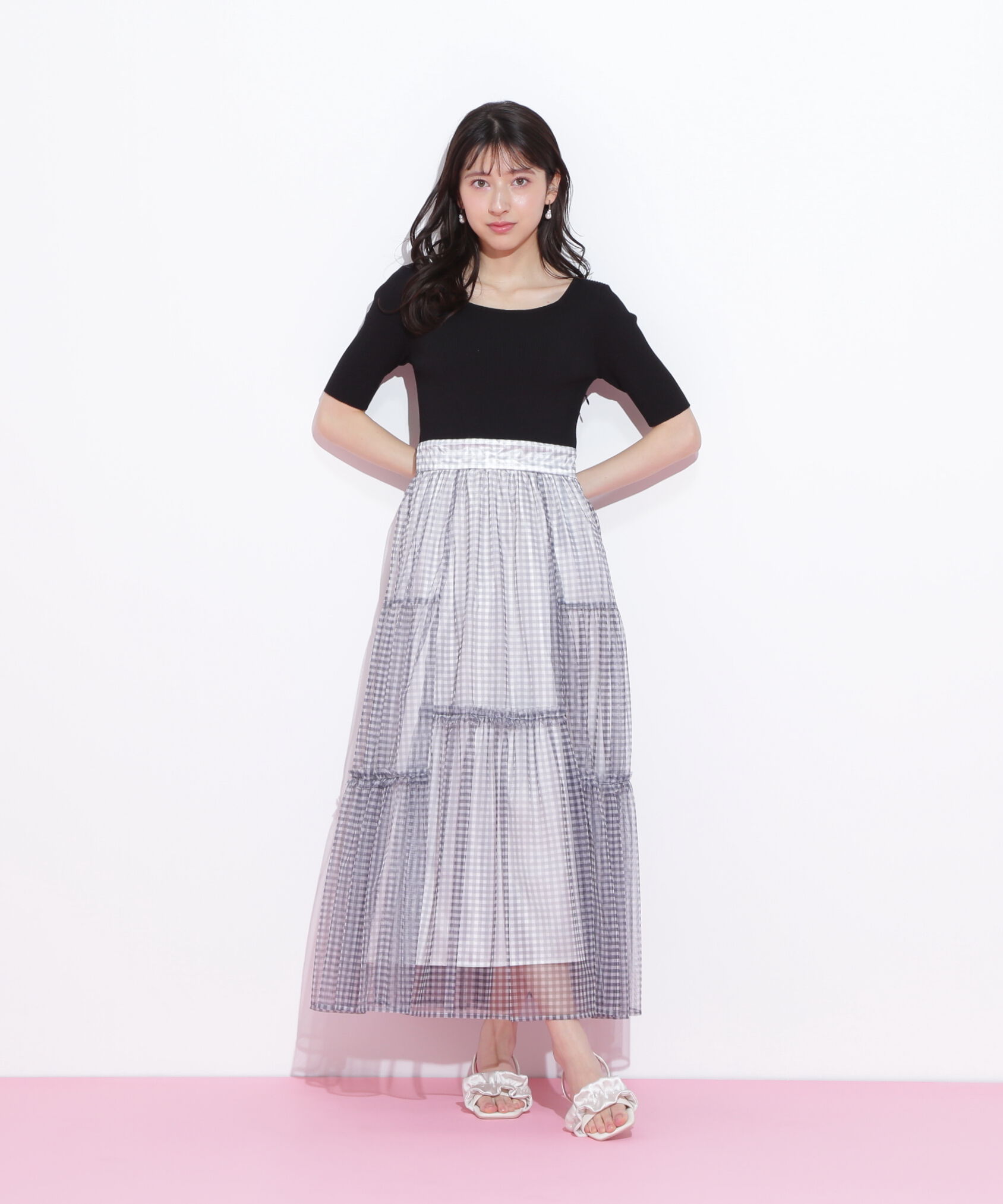  「ニット&times;シアースカートドッキングワンピース」|ワンピース|