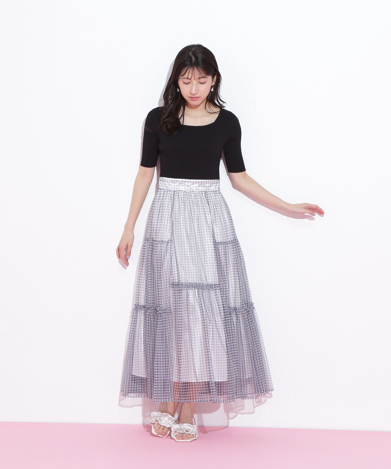  「ニット&times;シアースカートドッキングワンピース」|ワンピース|