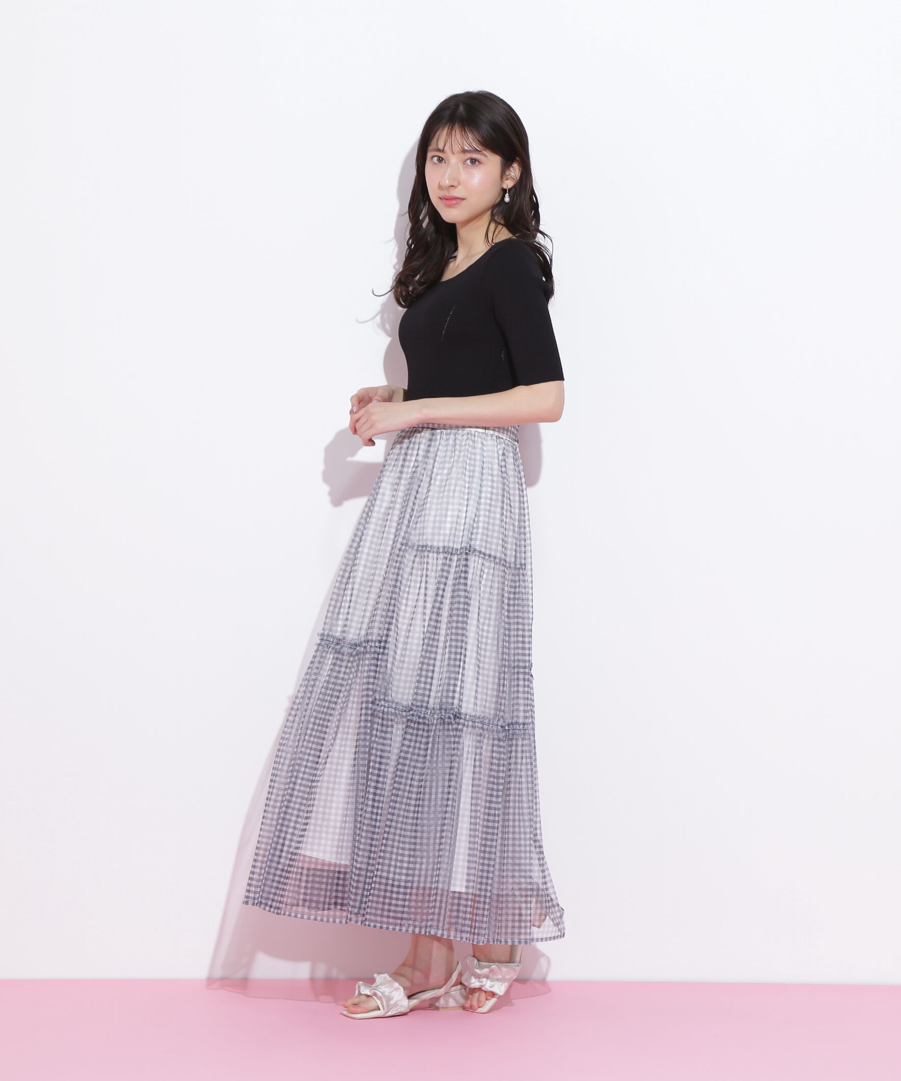  「ニット&times;シアースカートドッキングワンピース」|ワンピース|