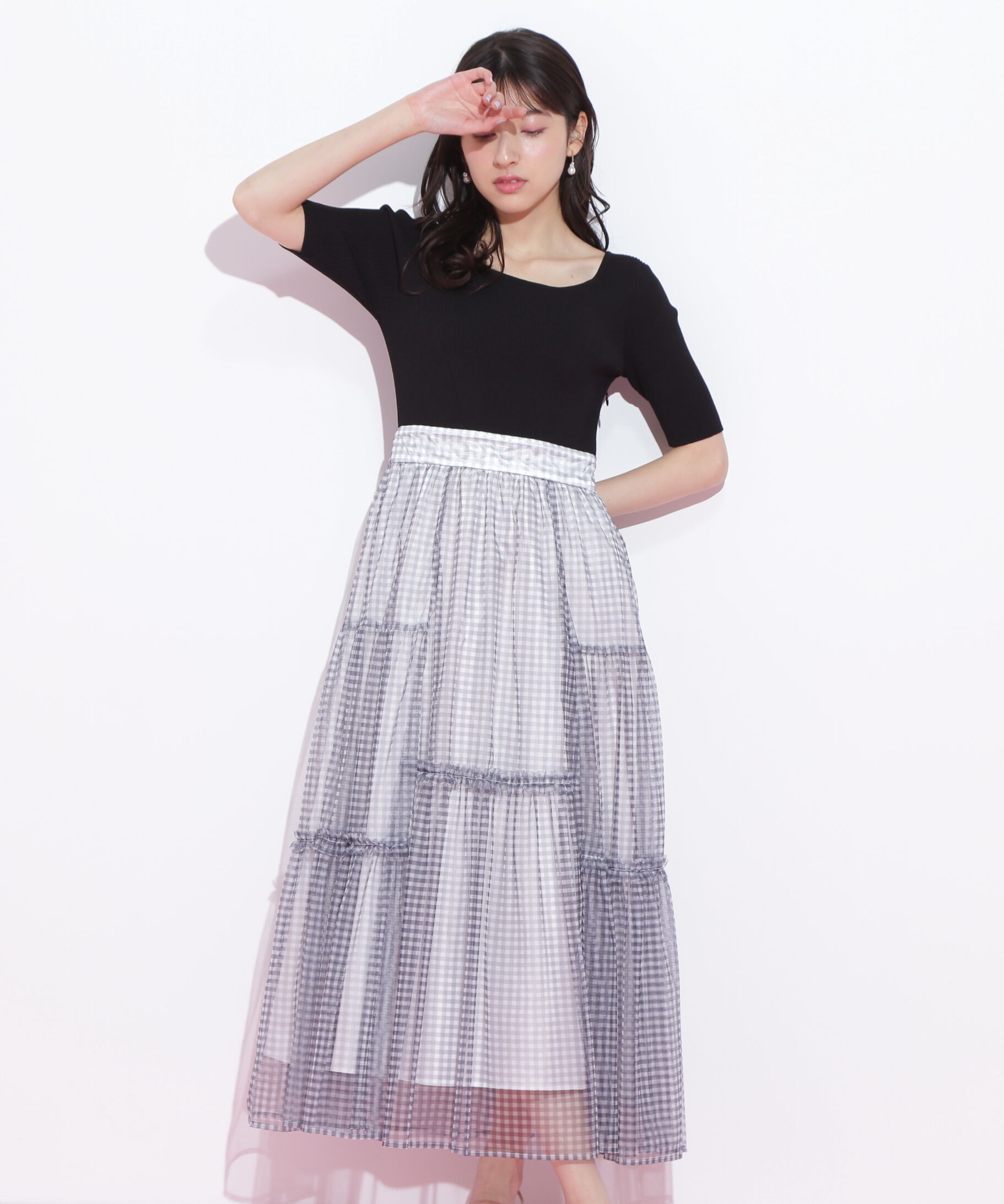  「ニット&times;シアースカートドッキングワンピース」|ワンピース|