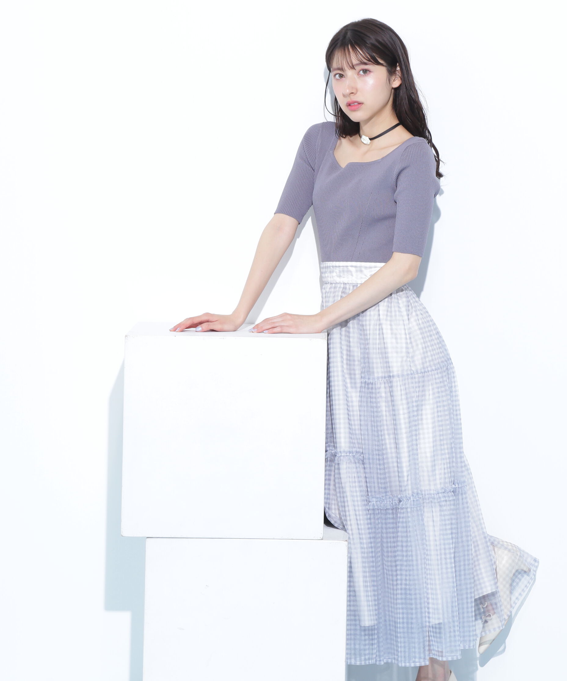  「ニット&times;シアースカートドッキングワンピース」|ワンピース|