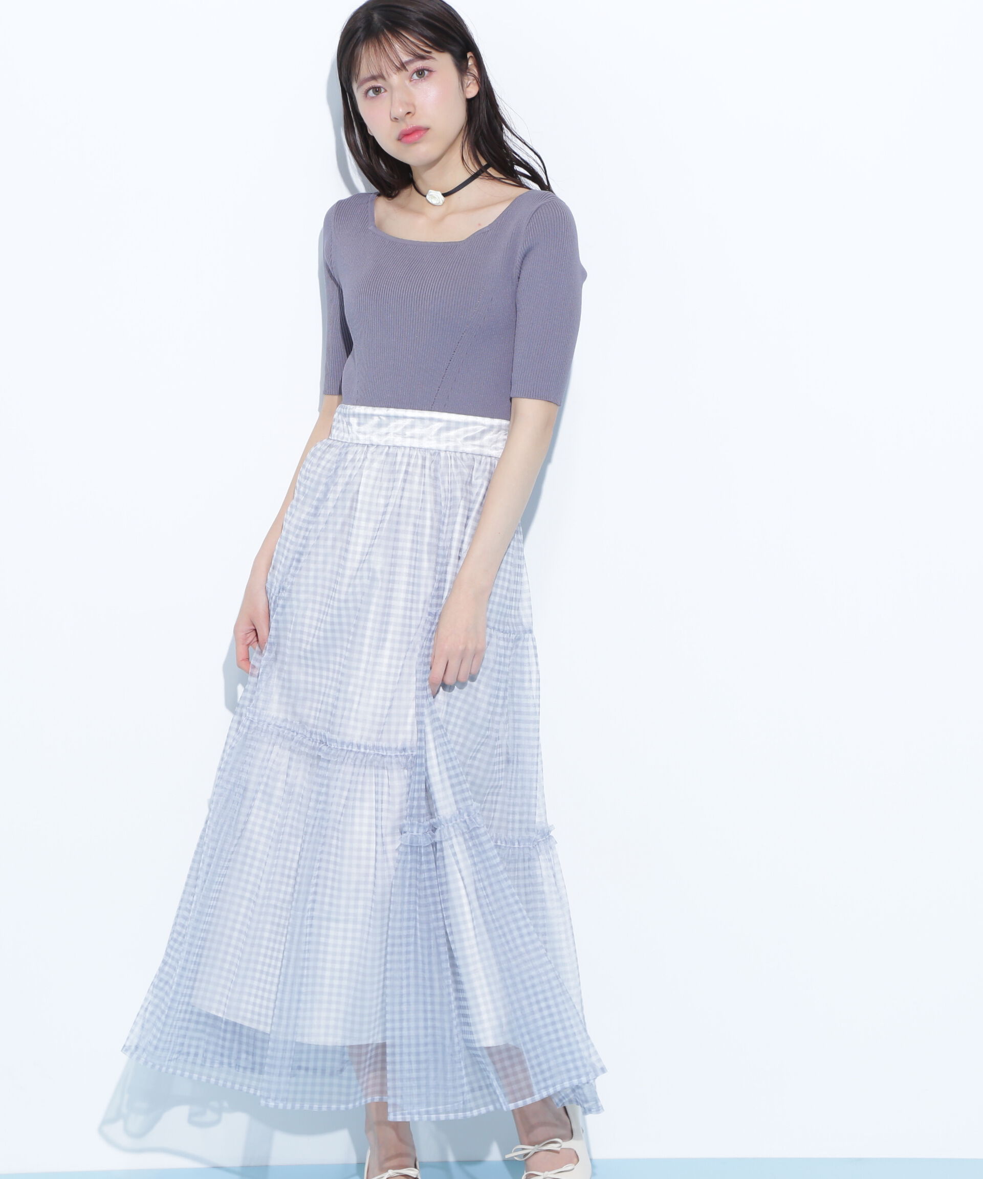  「ニット&times;シアースカートドッキングワンピース」|ワンピース|