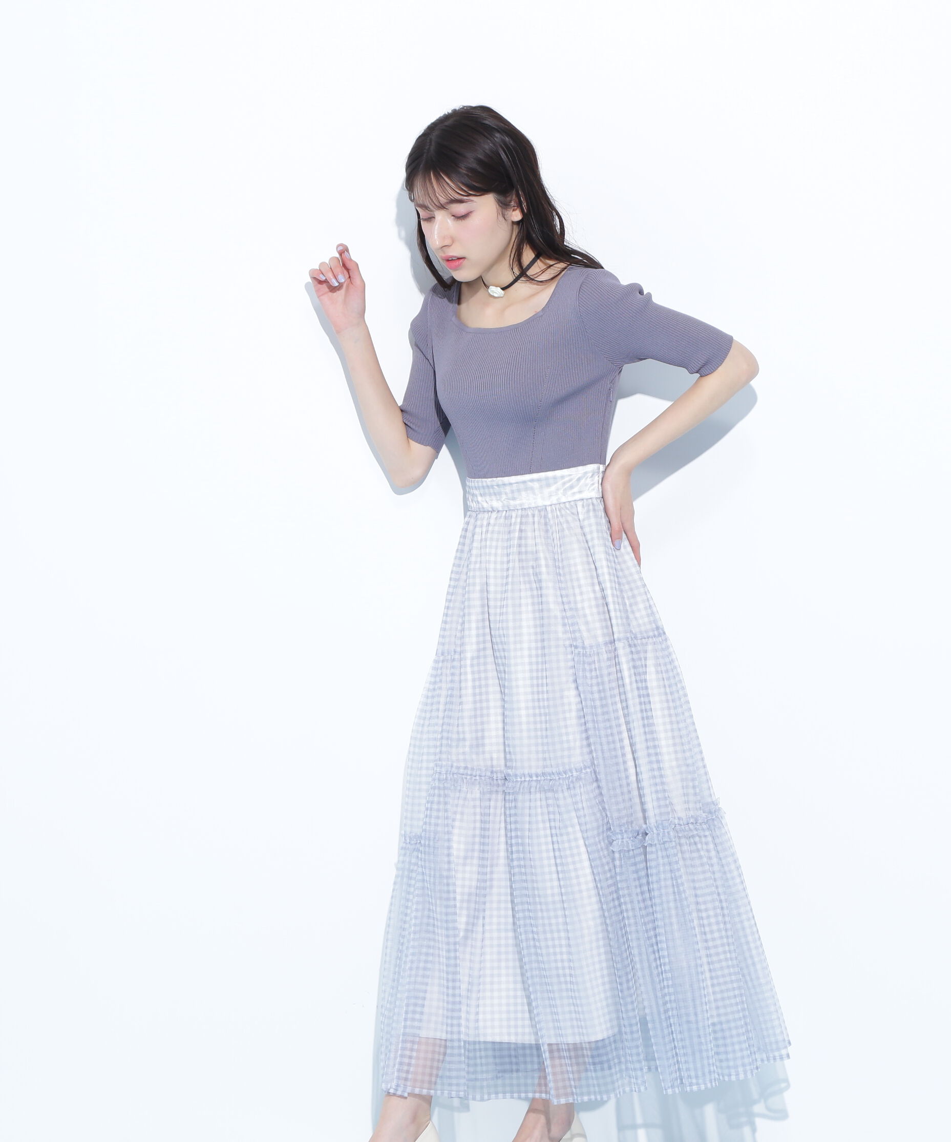  「ニット&times;シアースカートドッキングワンピース」|ワンピース|