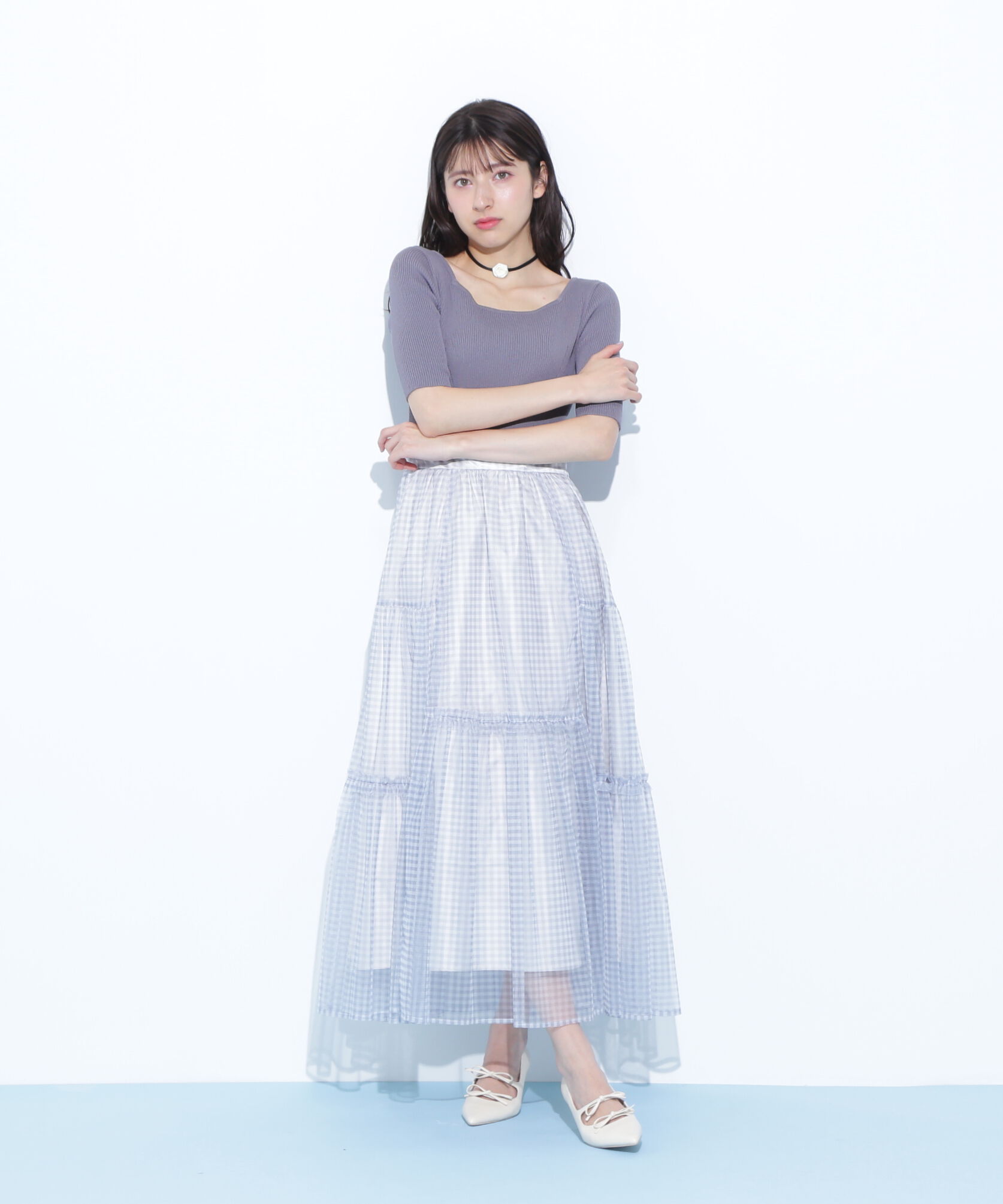  「ニット&times;シアースカートドッキングワンピース」|ワンピース|