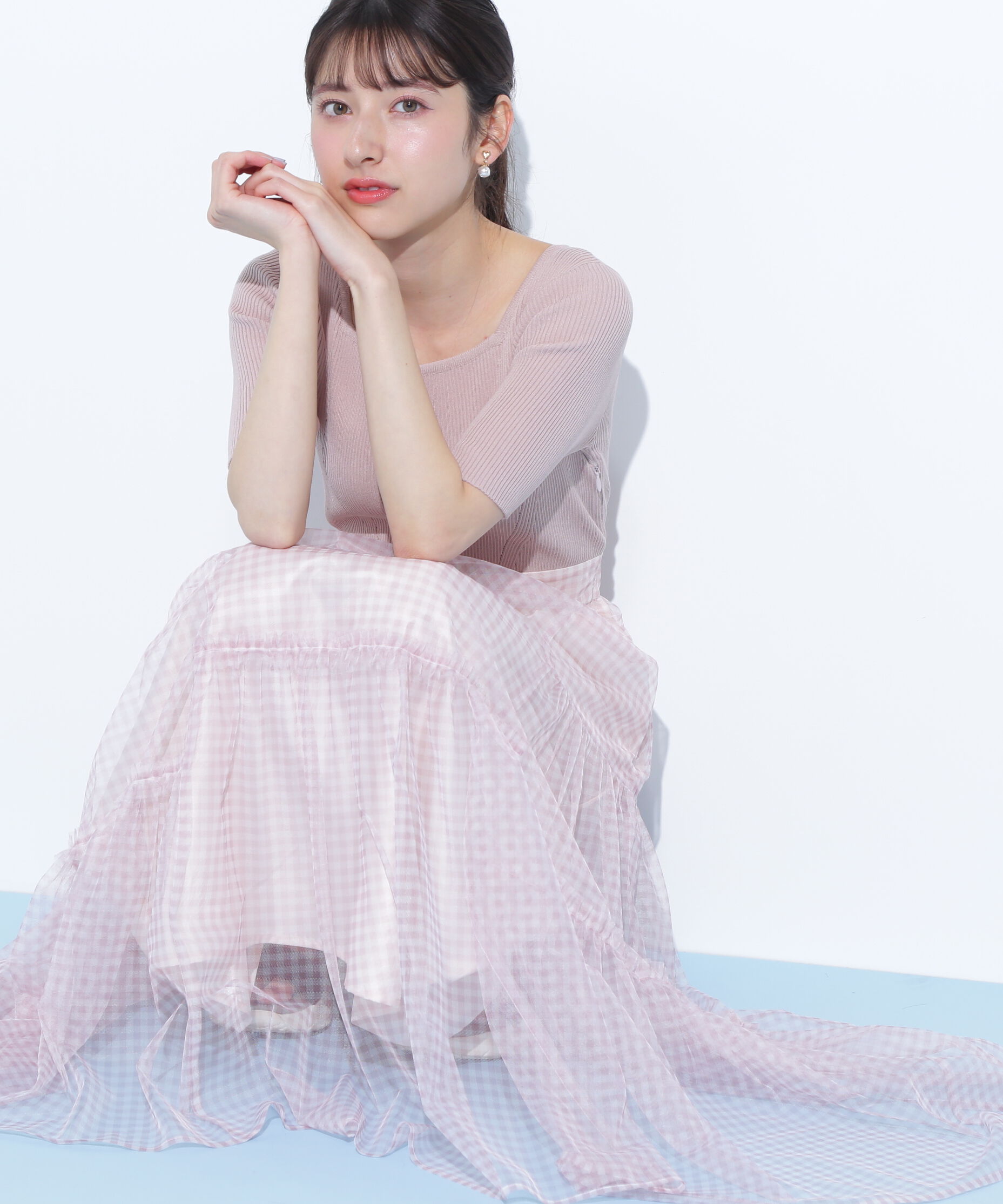  「ニット&times;シアースカートドッキングワンピース」|ワンピース|ピンク