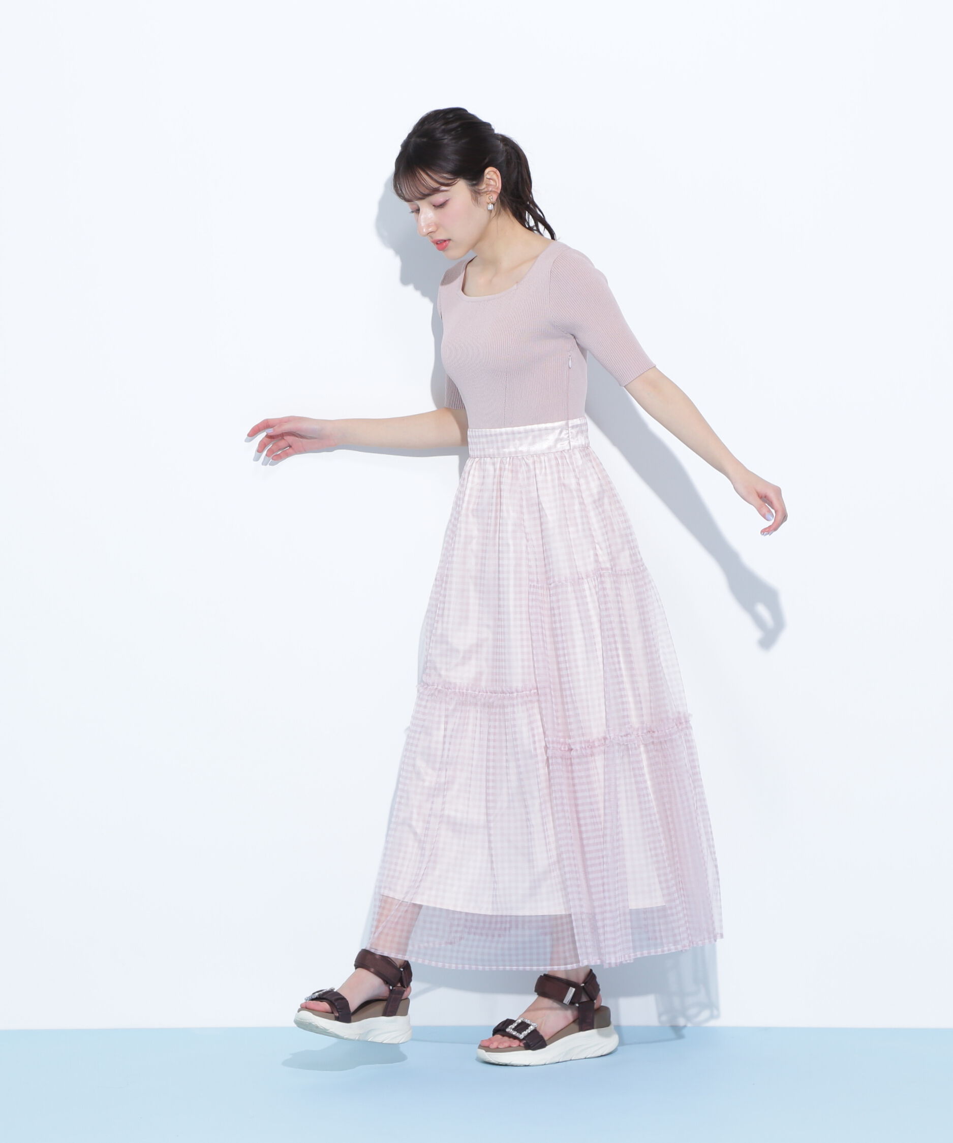  「ニット&times;シアースカートドッキングワンピース」|ワンピース|