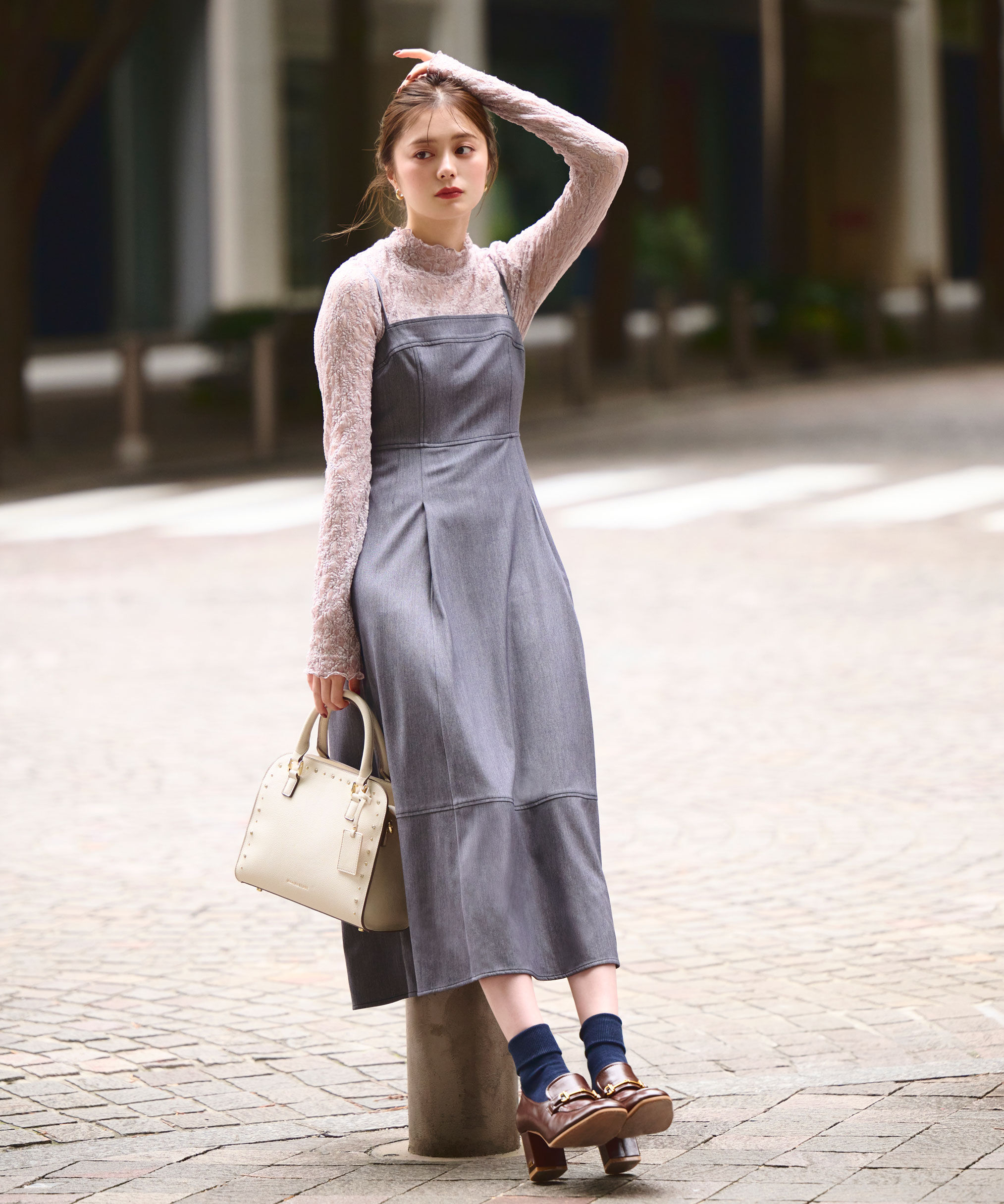  「デニムライクバリエーションキャミワンピース」|ワンピース|グレー