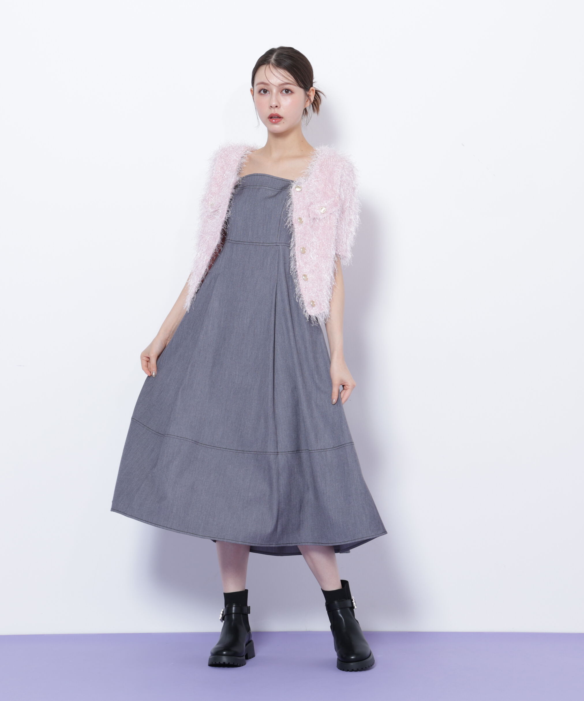  「デニムライクバリエーションキャミワンピース」|ワンピース|