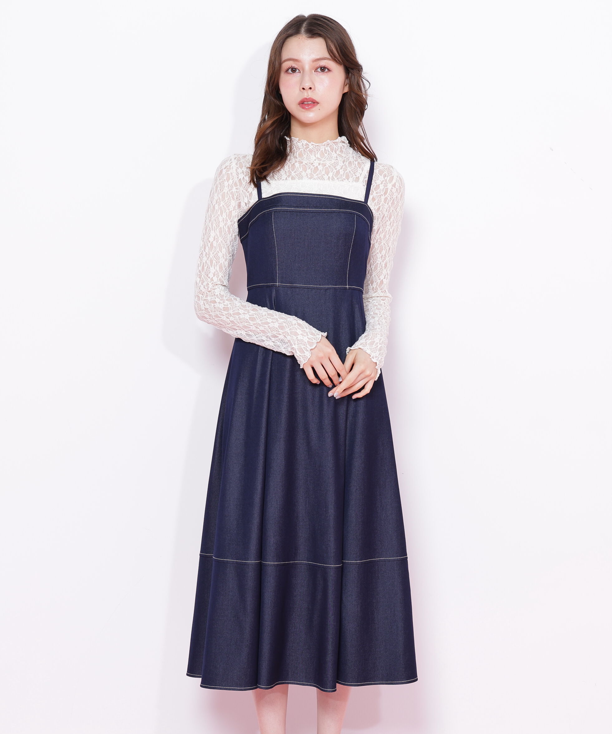  「デニムライクバリエーションキャミワンピース」|ワンピース|ネイビー