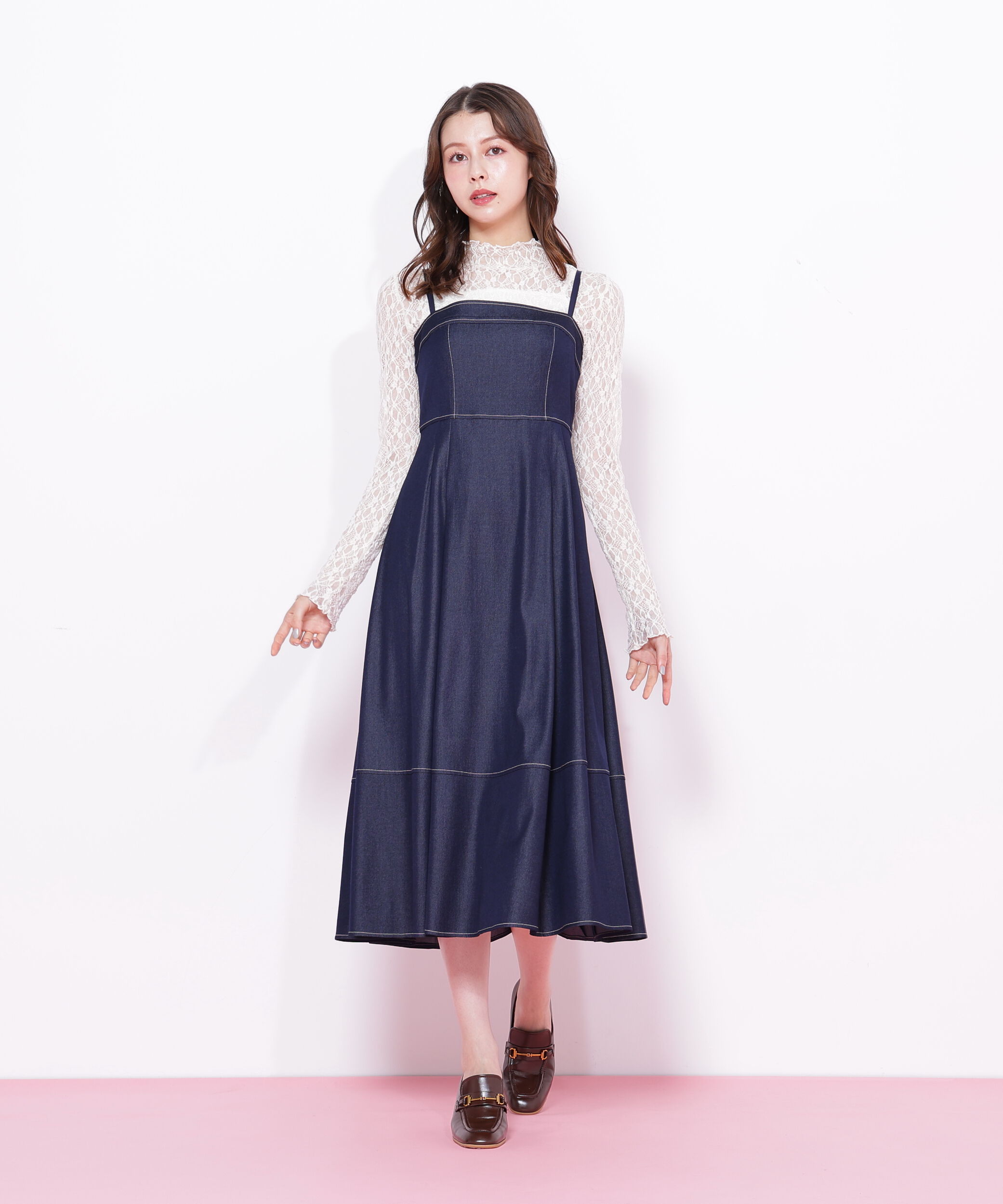  「デニムライクバリエーションキャミワンピース」|ワンピース|