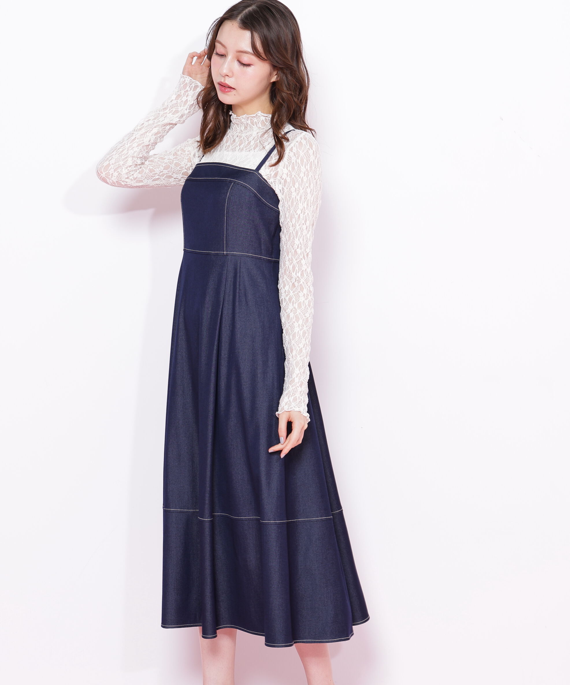  「デニムライクバリエーションキャミワンピース」|ワンピース|