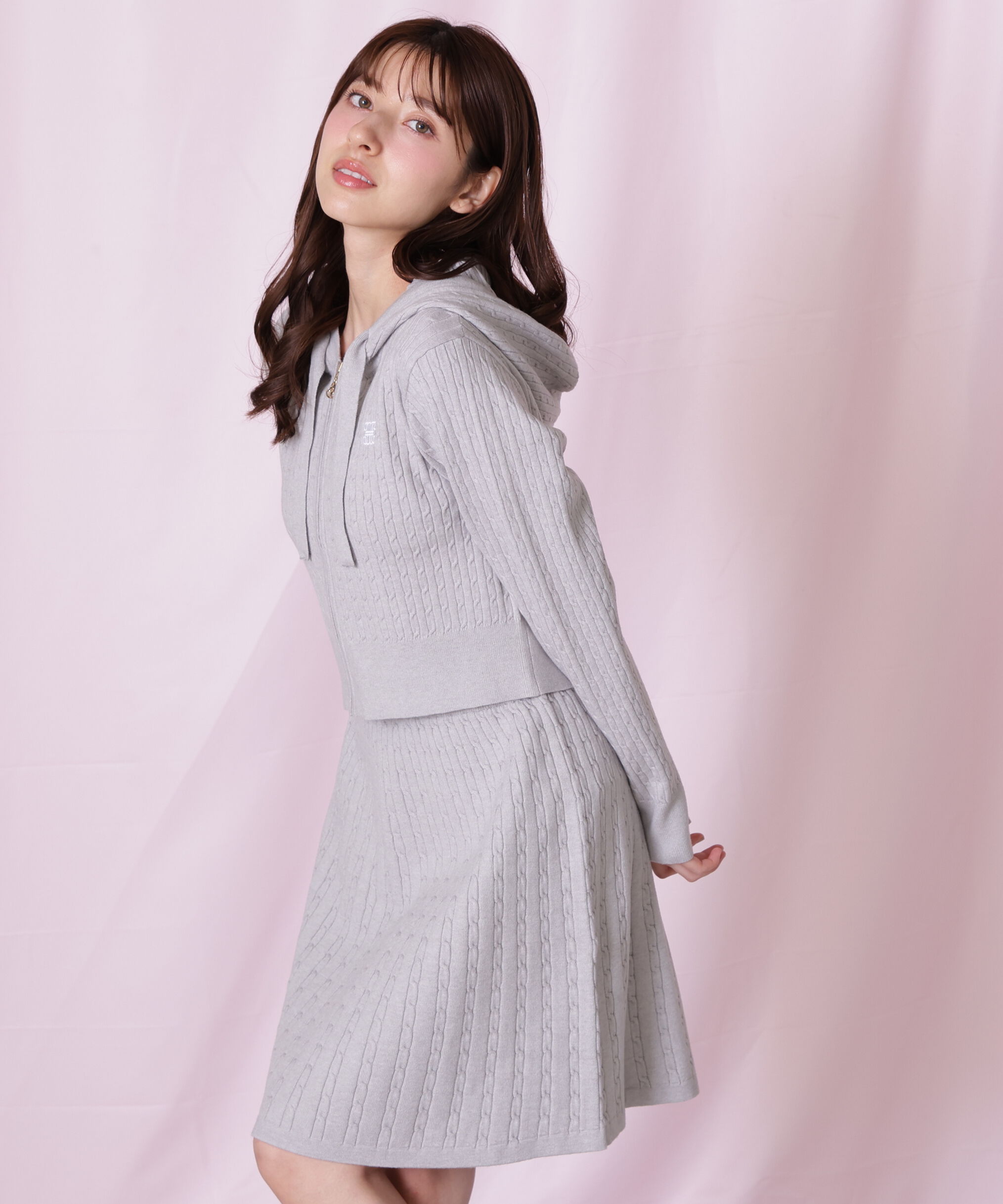  「ケーブルニットパーカーセットアップ」|ワンピース|