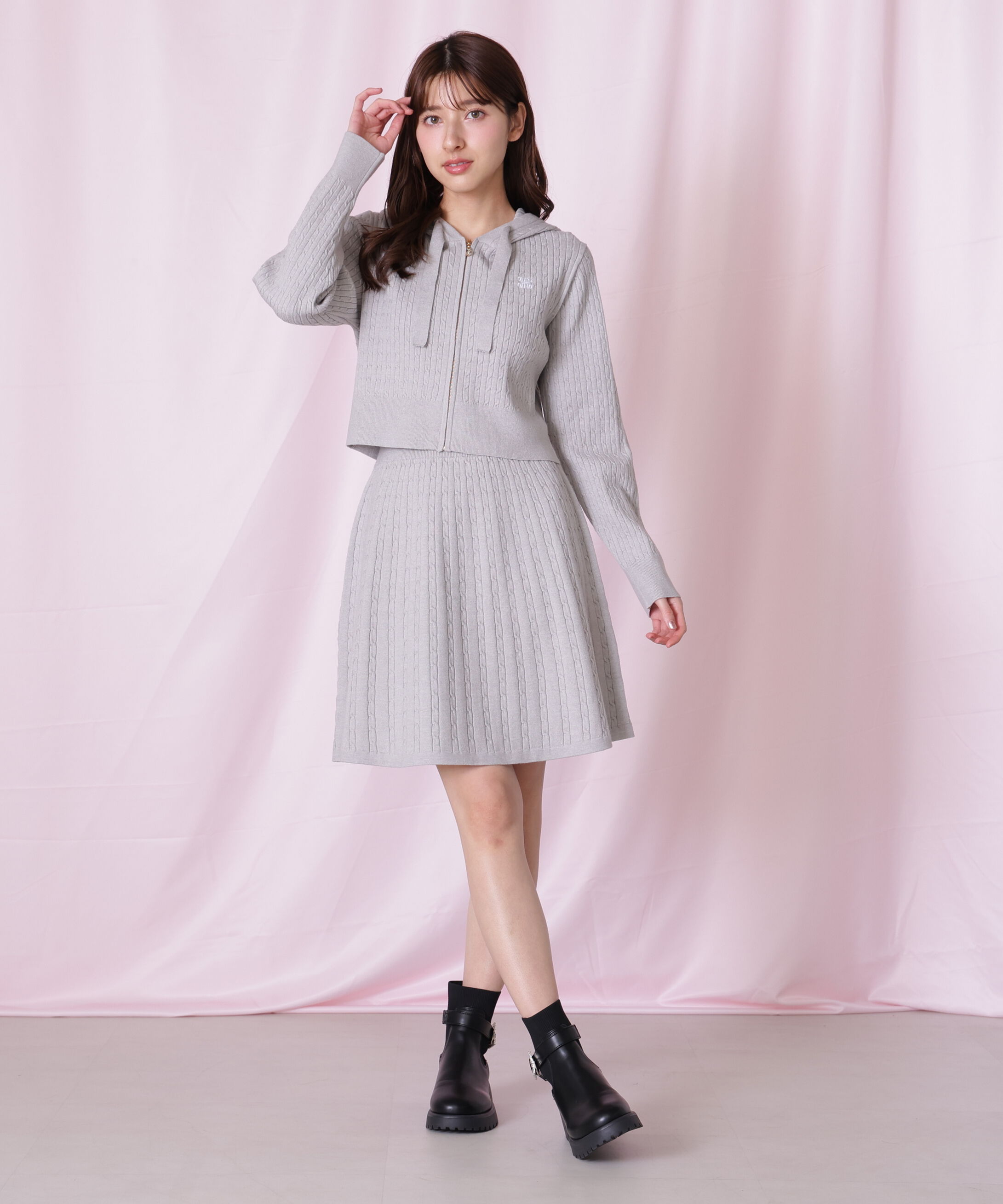  「ケーブルニットパーカーセットアップ」|ワンピース|